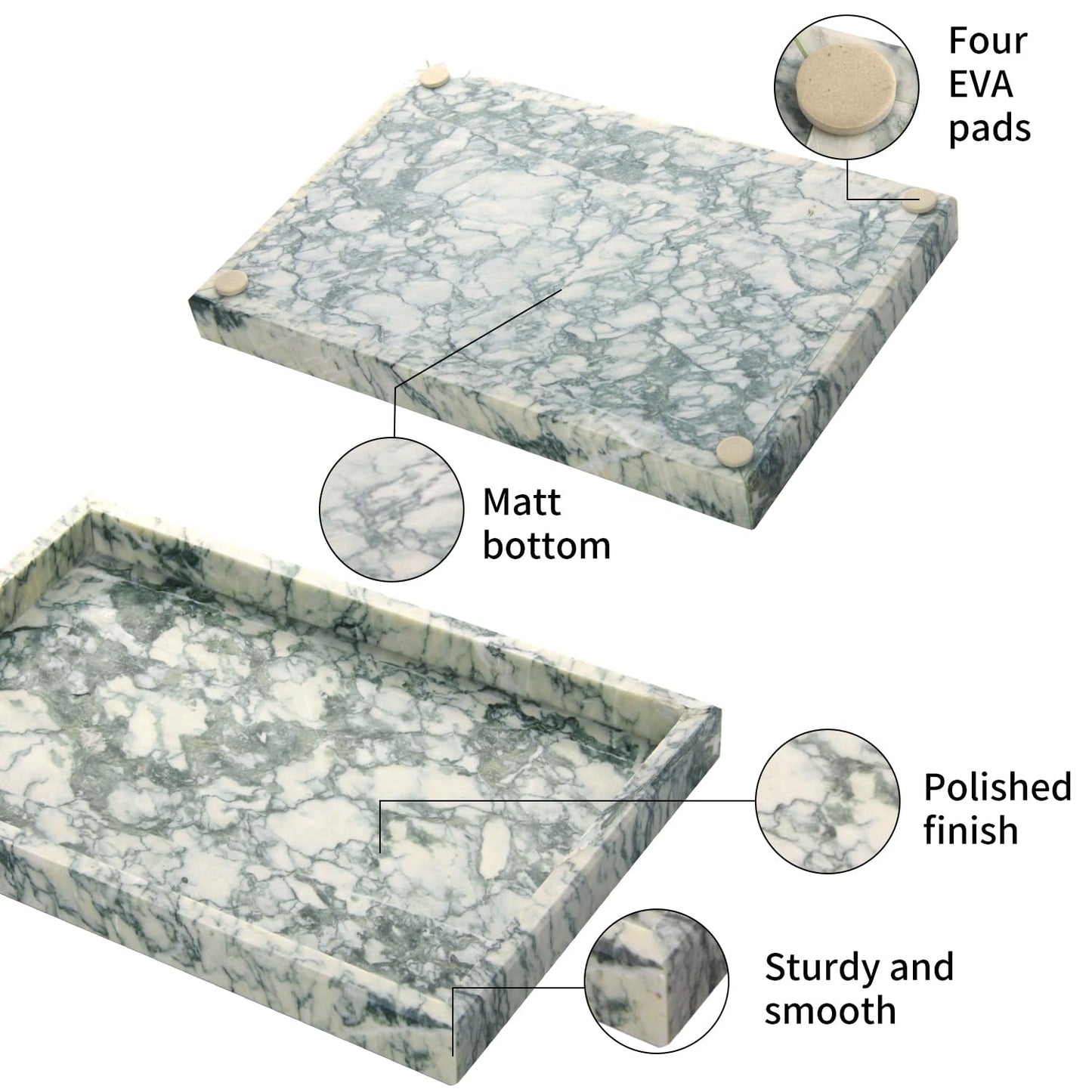 Marble Bathroom Vanity Tray, Natural Luxury Vanity Home Kitchen Bathroom Table Tray, Stone Decorative Countertop Dresser Trays for Key Coffee Perfume Jewelry Makeup (Green Texture, 12"x 8" x1.2")