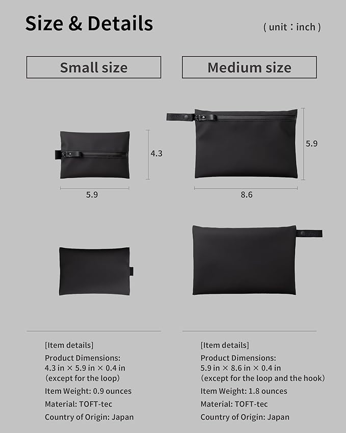 Water-Resistant Zipper Pouch, Made in Japan, Multipurpose Organizer with Pockets for Cords, Essentials, Toiletries, Cosmetics, and Travel Accessories, Eco & Durable Materials, TOFTPOUCH, Medium, White