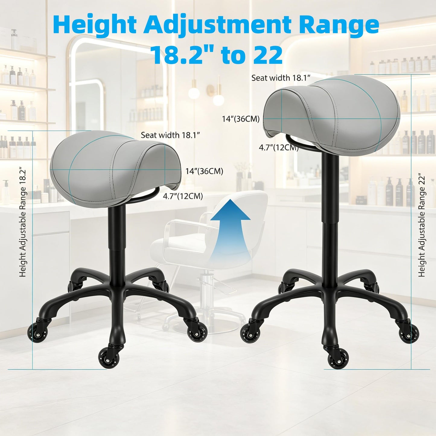 Coczeb Saddle Salon Rolling Stool with Wheels,Heavy Duty Adjustable Hydraulic Chair for Barber Tattoo Nail Spa Home Dentist(Gray)