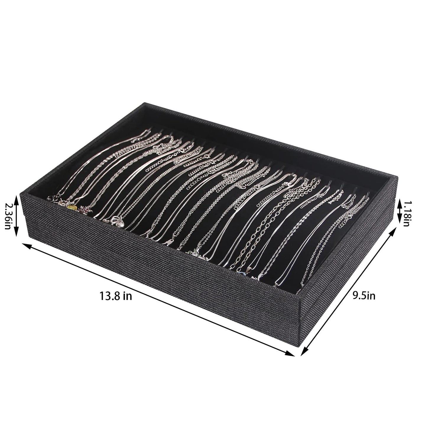 Julysky 2 Pcs/set Stackable Jewelry Organizer Trays，Necklace Tray+Necklace Tray, Jewelry Displays for Selling,Black