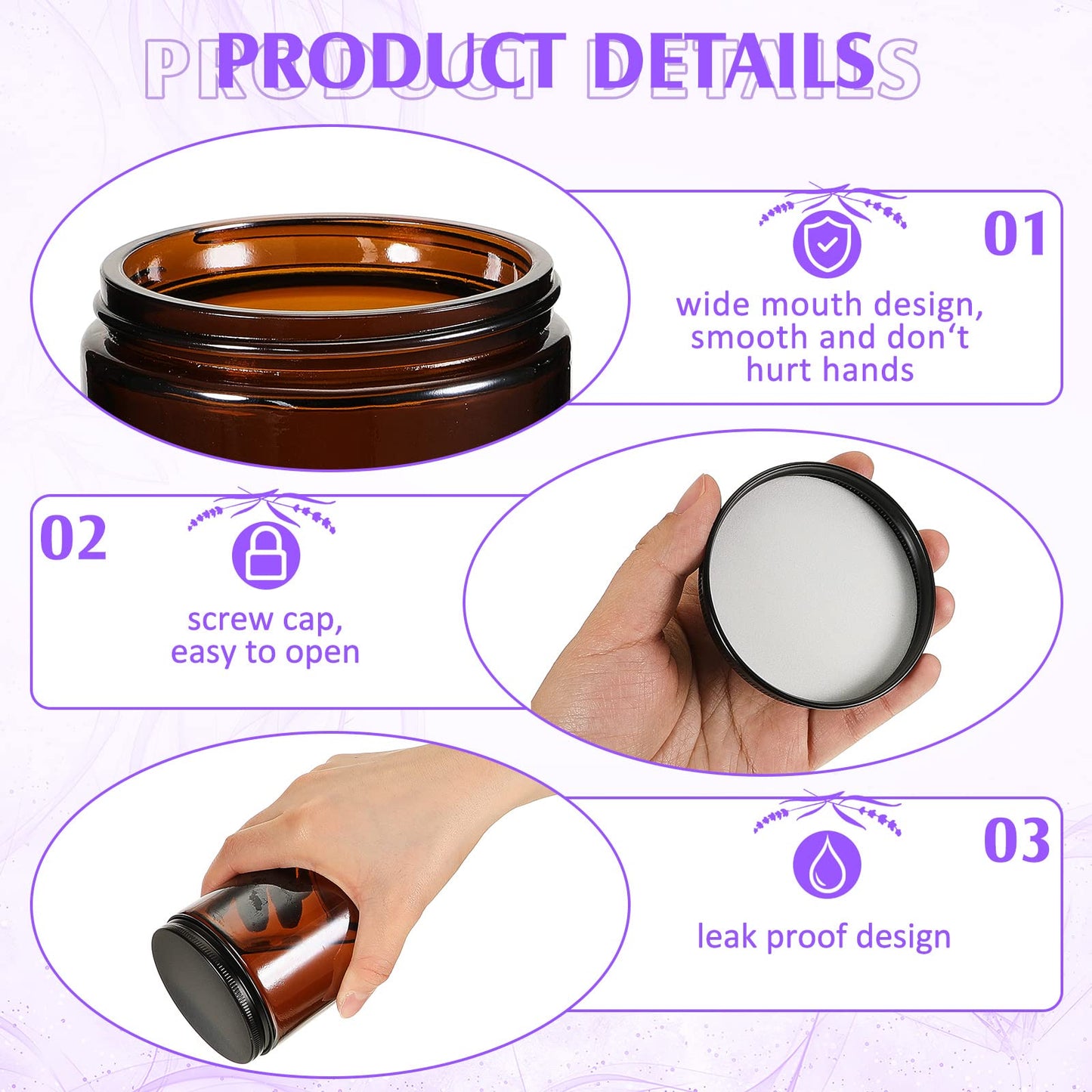 Lallisa 72 Pcs 8 oz Cobalt Glass Jars with Black Metal Lids Round Small Cosmetic Jars Round Glass Containers for Apothecary Body Butter Herbs Spice and Food Storage (Amber)