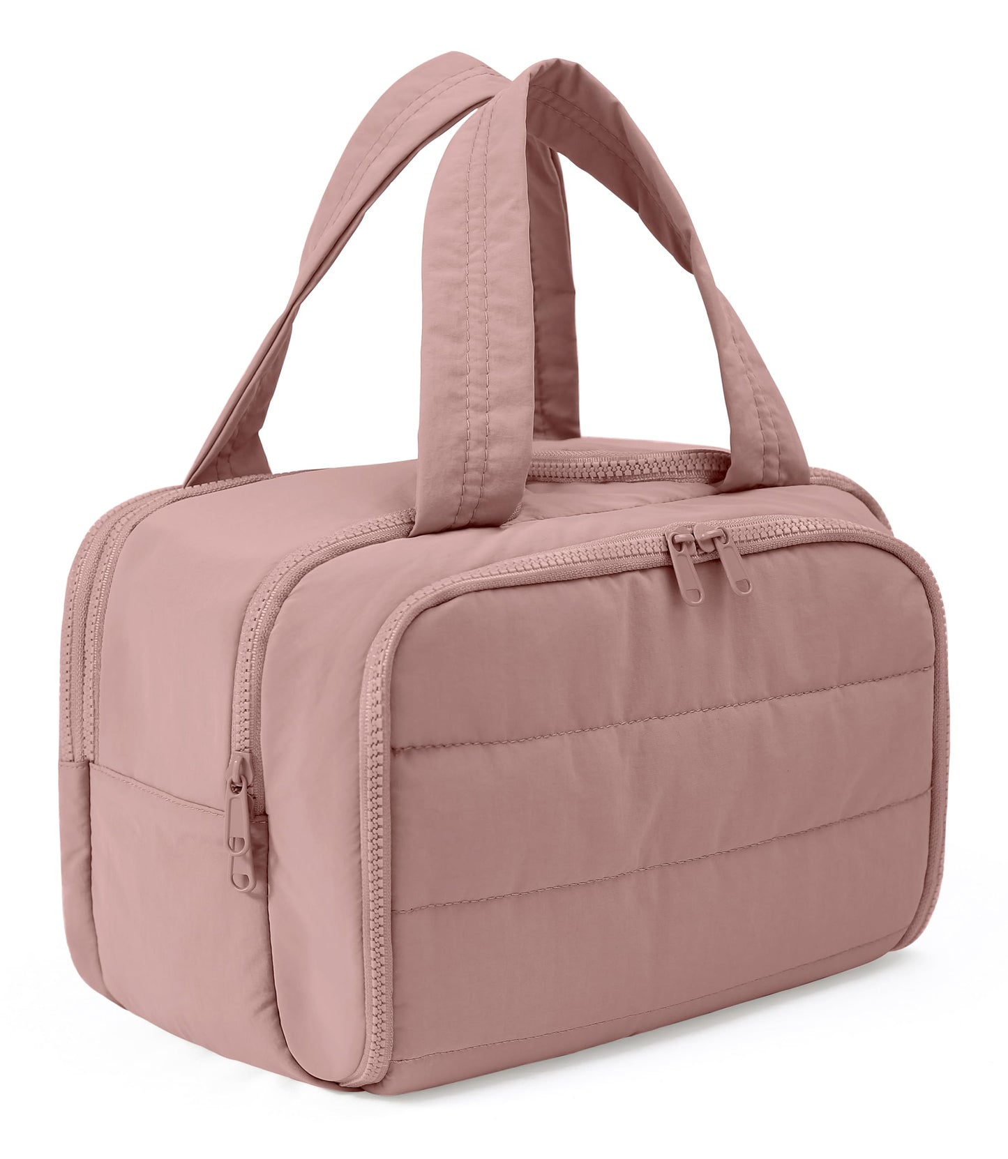 BUZFOWU Travel Toiletry Bag for Women, Large Wide-open Puffy Cosmetic Makeup Bag with Wet-Dry Separation, Multi-Pocket Organizer with Carry Handle for Toiletries, Cosmetics, Essentials, Dark Pink