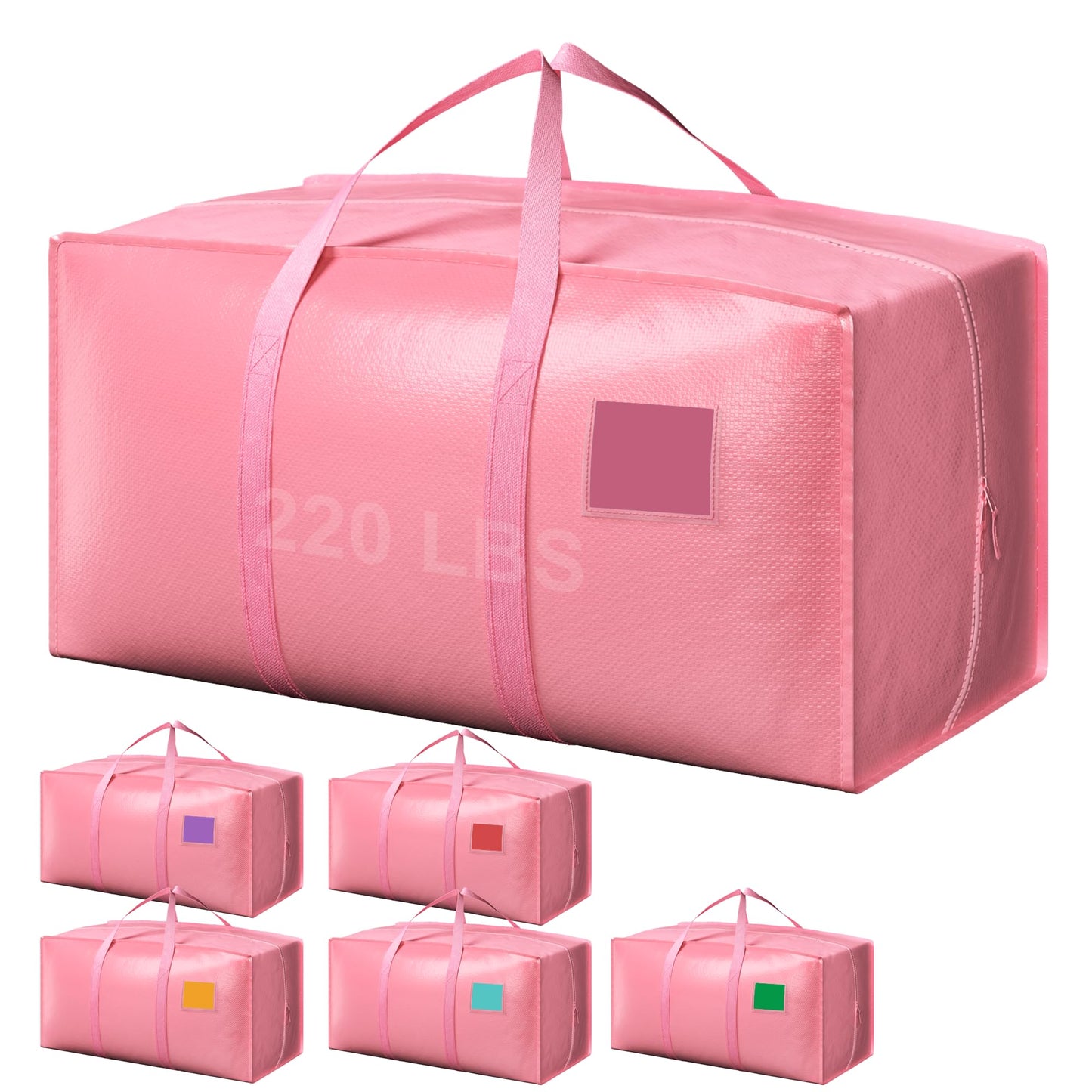 RMOHRO 6 Pack Moving Bags with Full-Open Side Zipper, Extra Large 93L Heavy Duty Waterproof Foldable Storage Totes for College Dorm, Moving & Home Organization Pink