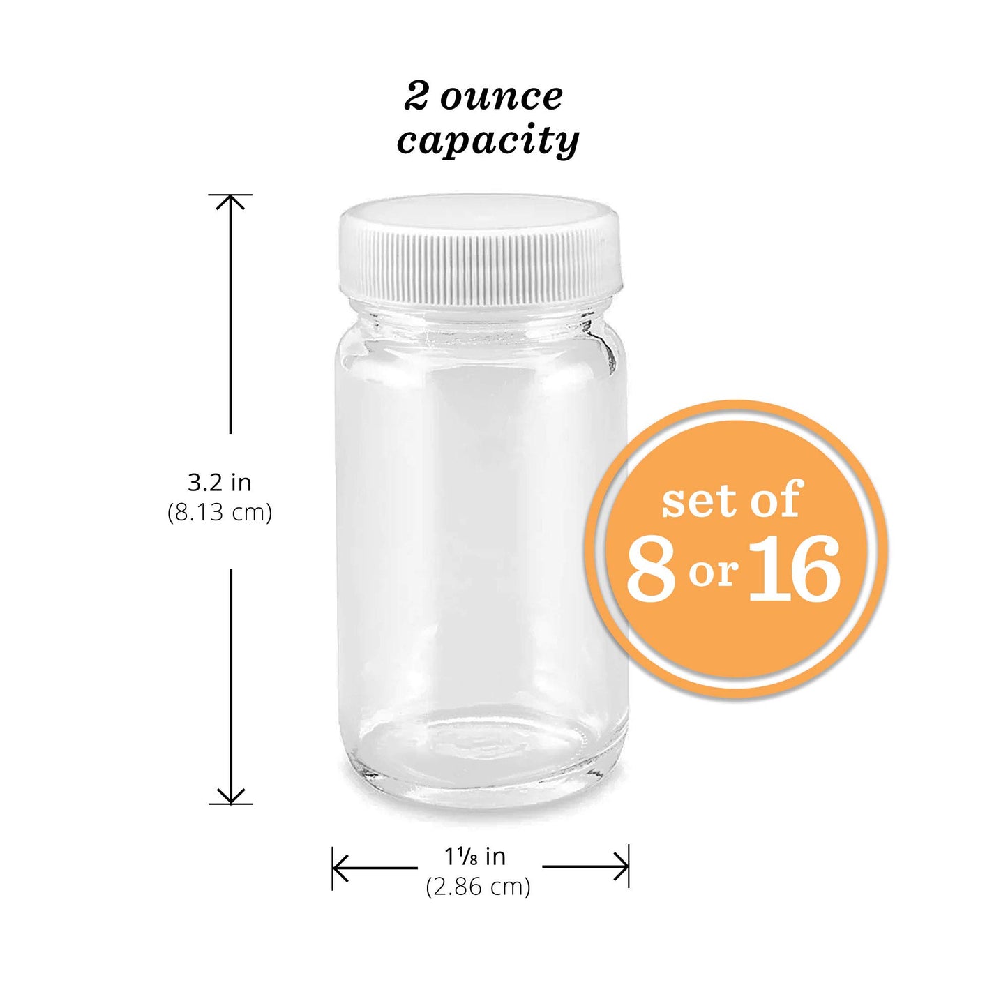 2oz Juice Shot Bottles with Caps - Wide Mouth for Juicing, Beverage Storage, Liquids, Clear Small Glass Bottles with White Caps, Reusable Ginger Shots Bottles, Leak Proof, Jars (8 pack)