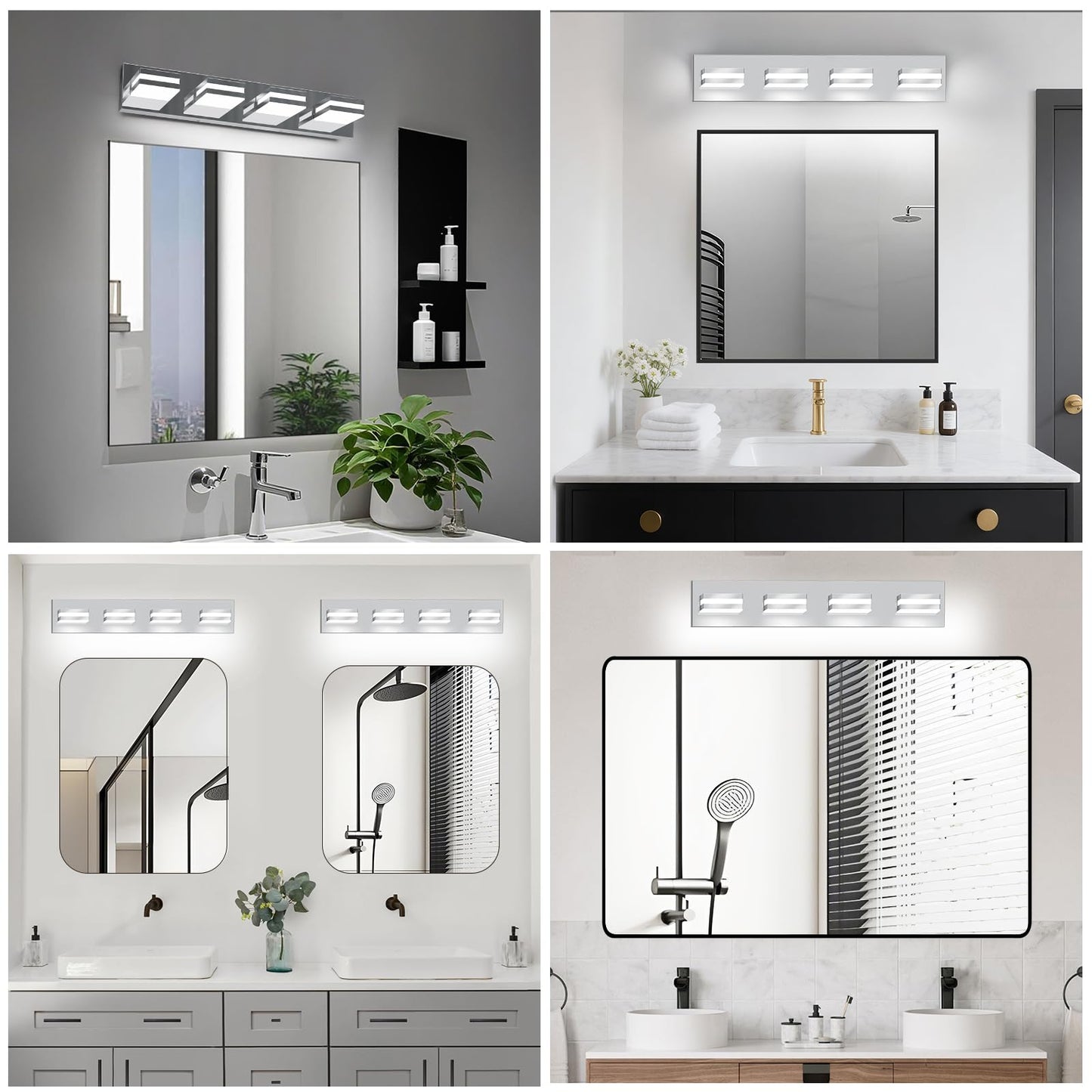 IZORRO LED Modern Bathroom Lights Fixtures(4-Light,Dimmable,360°Rotate),Chrome Acrylic Wall Lighting,Vanity Lights for Bathroom Over Mirror - 6000k 24In （No Assembly Required）