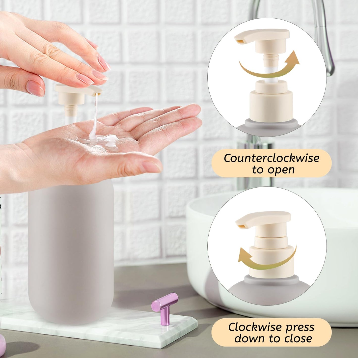 DMuuuDM 6 Pcs 10 oz Soft Plastic Bottles with Press Pump,Empty Refillable Travel Shampoo Dispenser Container for Hand Soap,Shampoo,Lotion,Body Wash,Conditioner,Silicone Funnel Included (Grey)