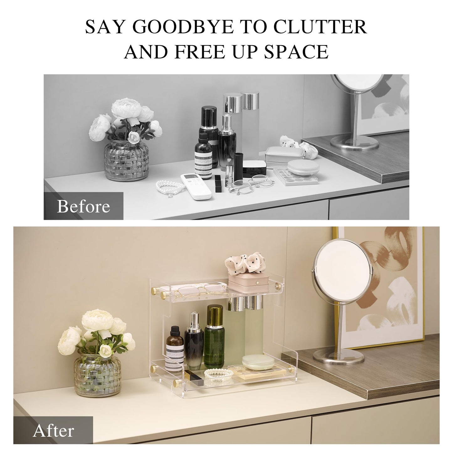 LEQ 2 Tier Bathroom Organizer Countertop Storage, Acrylic Standing Holder Cosmetic Storage Perfume Shelf for Bathroom, Bedroom, Dressing Table and Other Scenes that Need Storage