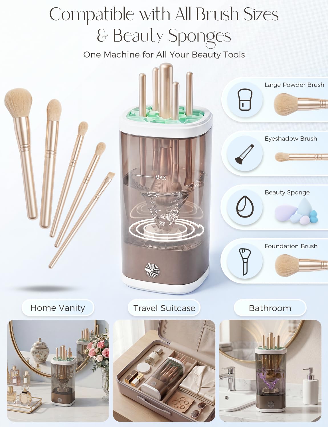 Electric Makeup Brush Cleaner Machine,3 in 1 Makeup Brush Cleanser & Washer,Cleaning Tool,Cosmetic Brushes Cleaners Cleaning For All Size Beauty Makeup Brush Set,Eyeshadow, Blush Brush. (Gray-)