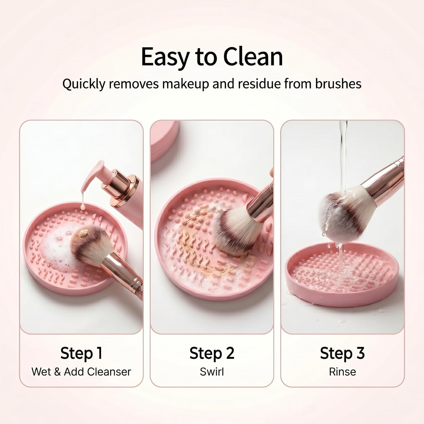 Large Makeup Brush Cleaner Bowl 4.7 Inch with Multi Texture Cleaning Zones for Cosmetic Brushes and Beauty Sponges, Sakura Pink
