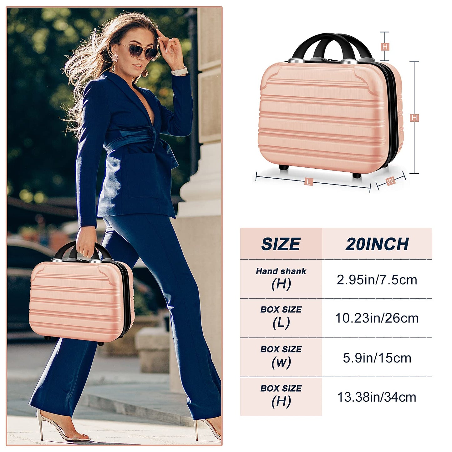 JZRTravel 14 inch Hard Shell Makeup Train Case Portable PC ABS Mini Suitcase for Organizer Cosmetics Makeup Brushes Toiletry