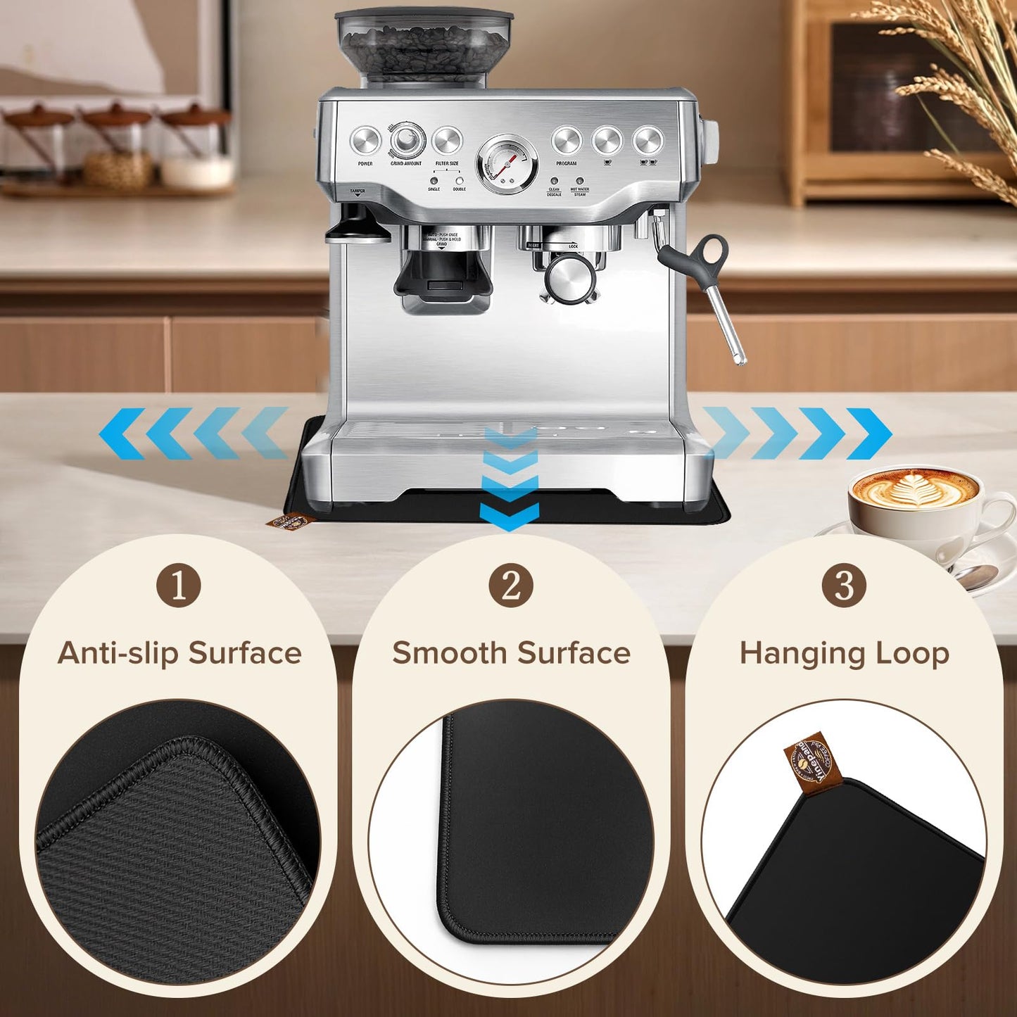 1 Pcs Sliding Mat for Breville Espresso Machine 870XL, with Microfiber Towel and Coffee Brush, Slide Easily,Cleanig Kit, Cafe Accessories,Scratch-Free Movement for Countertop and Keep Machine Clean