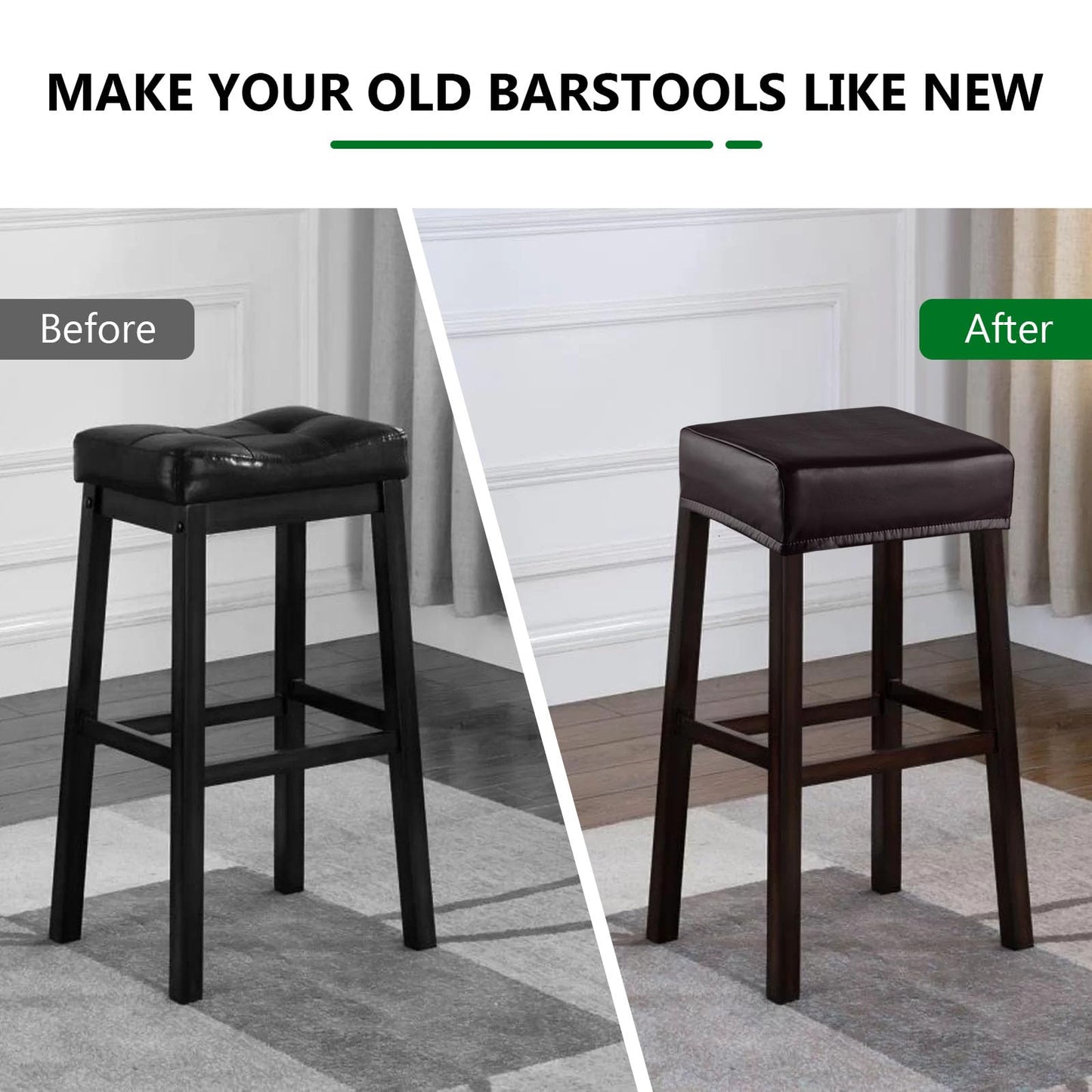 YISUN Stool Covers Rectangle - 2 Pack Stretch Oilproof Waterproof PU High Chair Cover Vanity Stool Cover Pub Counter Bar Stool Covers Saddle Seat Cover with Elastic Bands