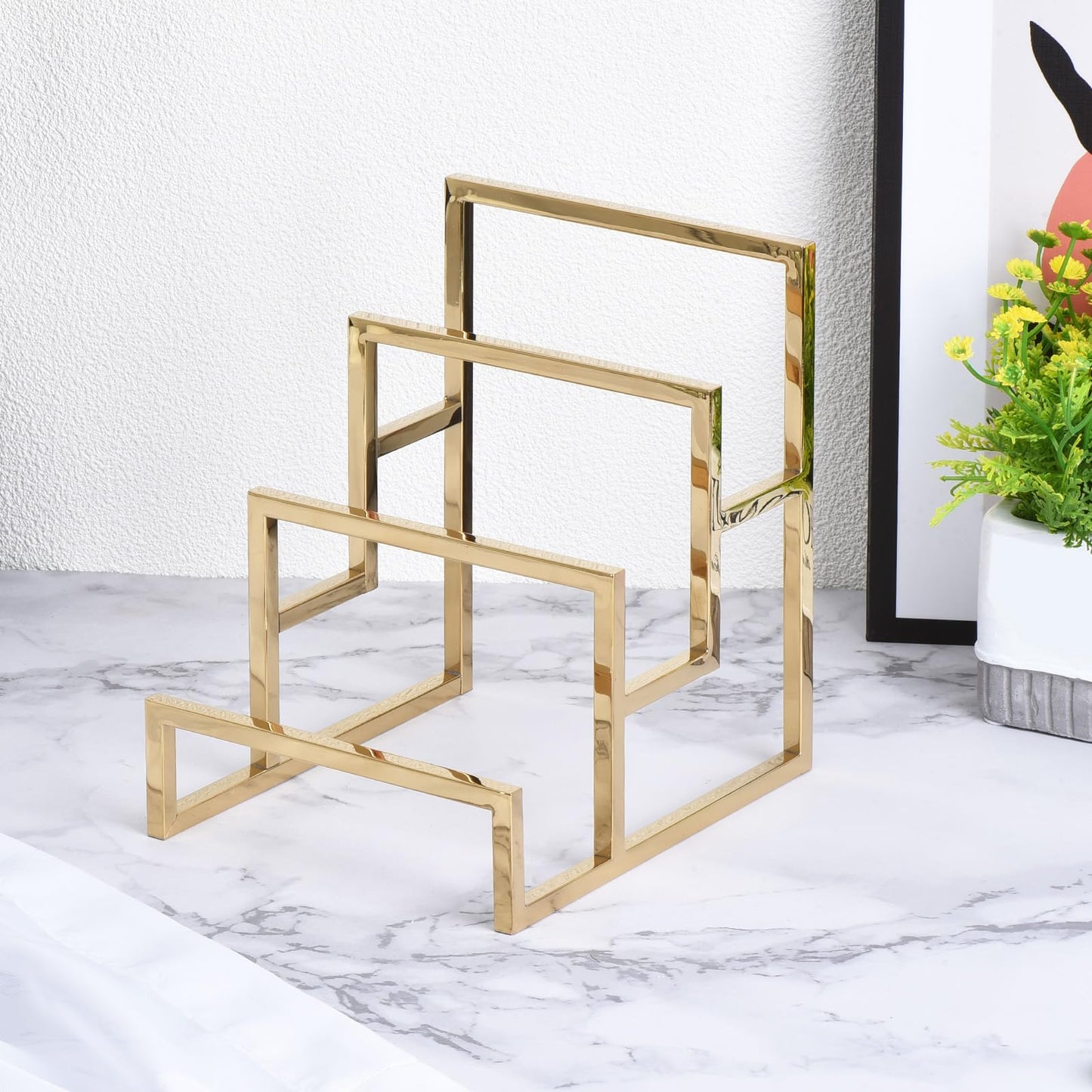 uxcell Clutch Purse Display Stand 3 Layer Wallet Display Rack Metal Clutch Holder Riser for Home Retail Store Supplies - Gold