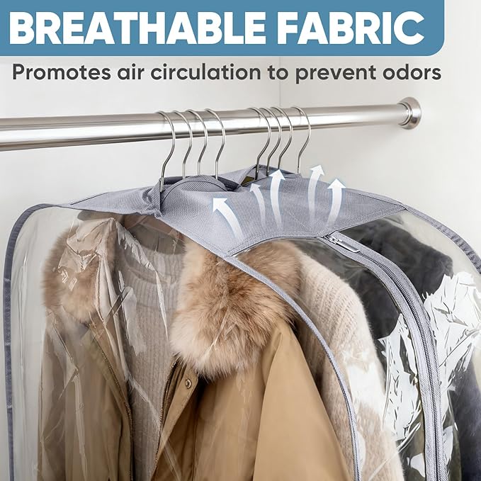 BALEINE 50'' Clear Garment Bags for Hanging Clothes, 10.5'' Wide PEVA Suit Bag for Closet Clothes Dresses Coat (Clear, 9PK)