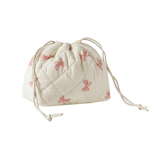 uekeboag Cotton Quilted Drawstring Makeup Bag with Canvas Lining,Coquette Aesthetic Cute Travel Toiletry Bag,Drawstring Gift Bag for Women and Girls（09Little Pink Bow）