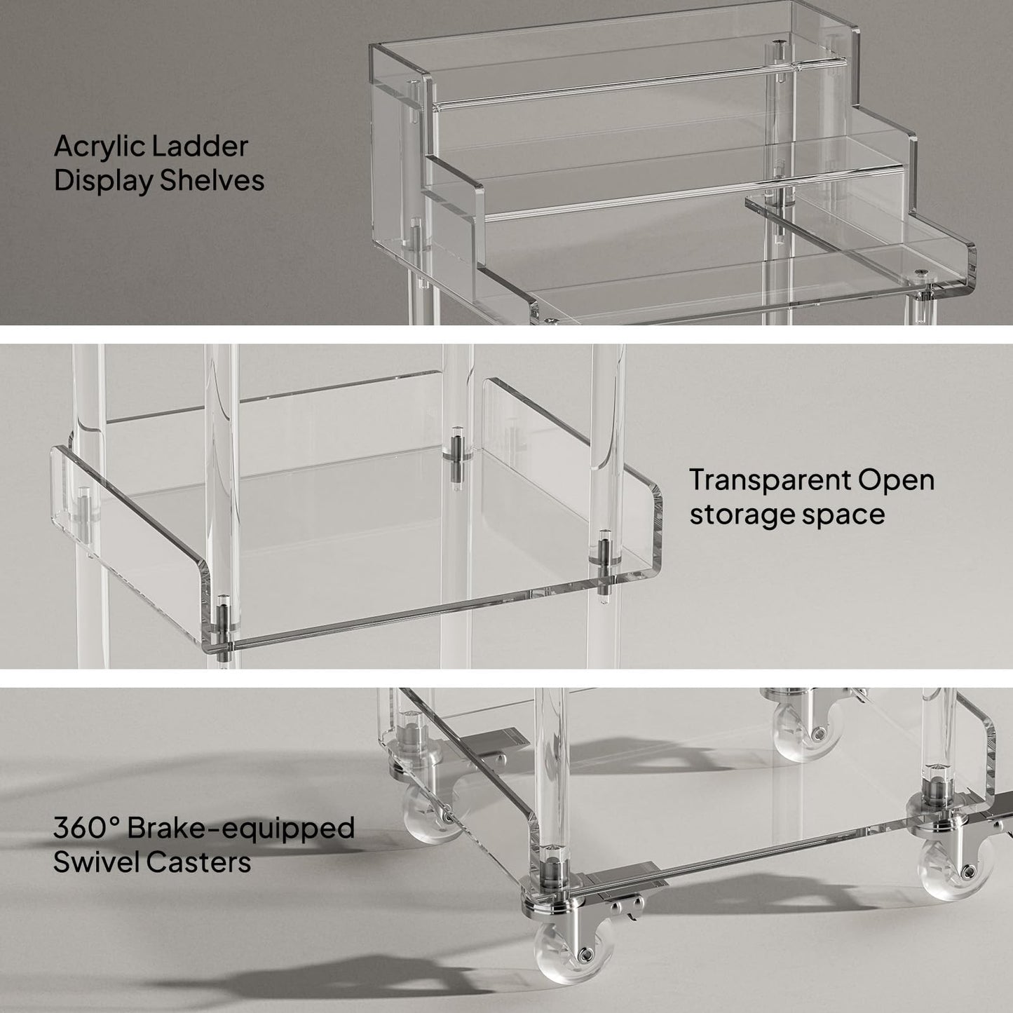 Aquiver Acrylic Makeup Storage Cart, Cosmetic Display Case Vanity Cart