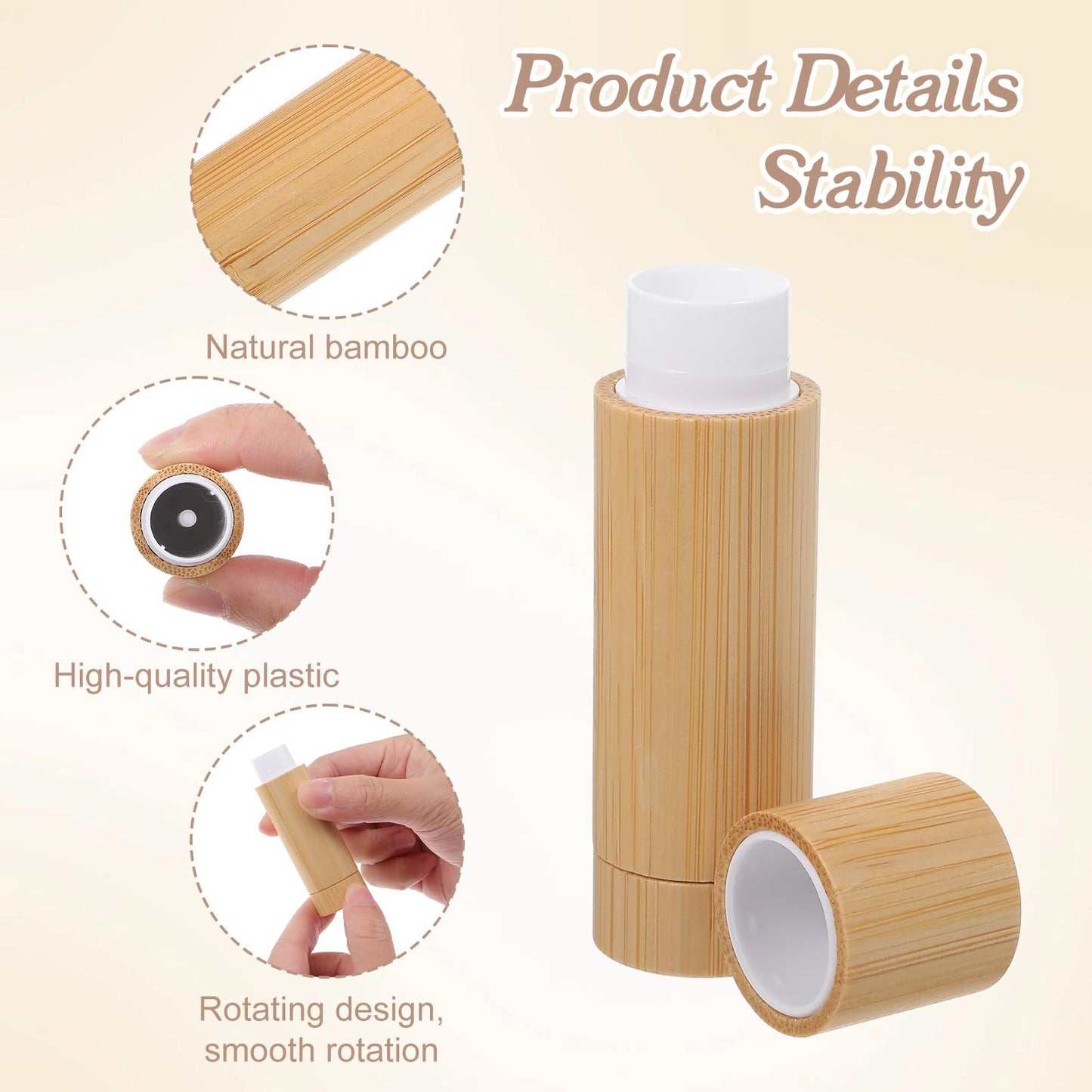 24pcs Bamboo Empty Lipstick Tubes, 5g Refillable DIY Lip Balm Containers Lip Gloss Tubes with Rotable Plastic Inner for Women Cosmetic Lip Gloss Tubes for Lipstick, Deodorant, Solid Perfume, Makeup