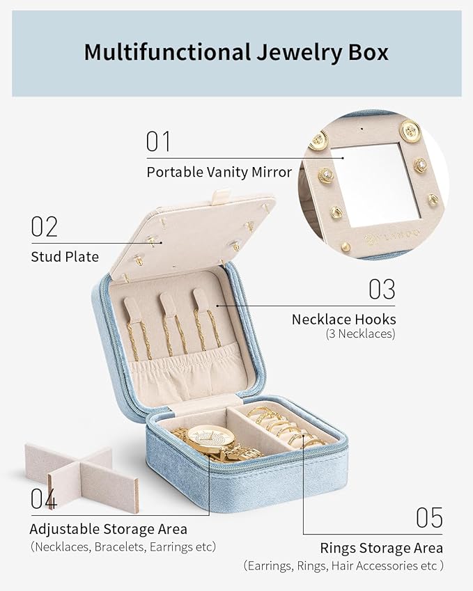 Vlando Travel Jewelry Case for Women Girls, L Initial Travel Jewelry Case, Personalized Mini Jewelry Box, Birthday Gifts for Women Mom Grandma - Letter L, Blue