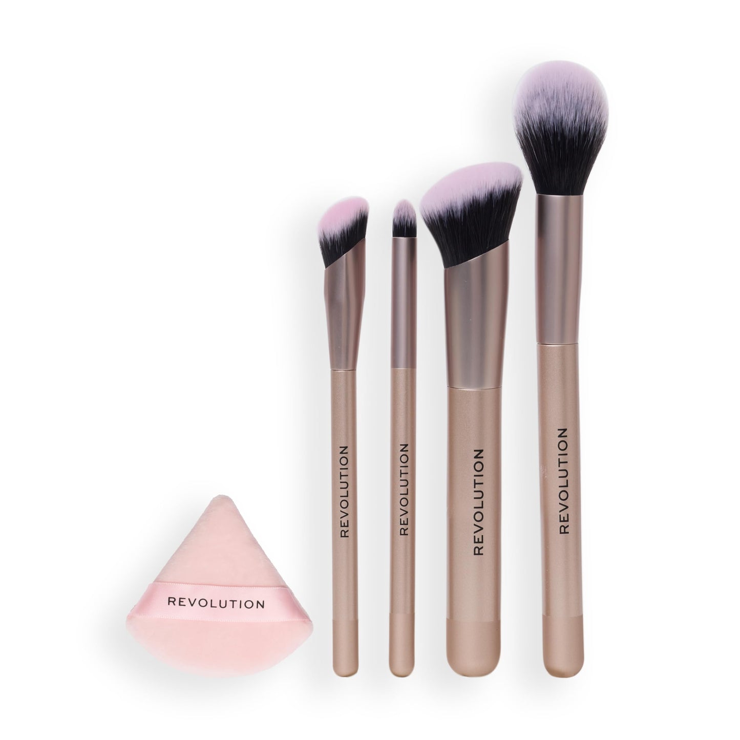 Revolution, Back To Base-ics Starter Essentials Brush Set, 4 Brushes & Sponge Puff for Foundation, Concealer & Blush, Vegan & Cruelty-Free