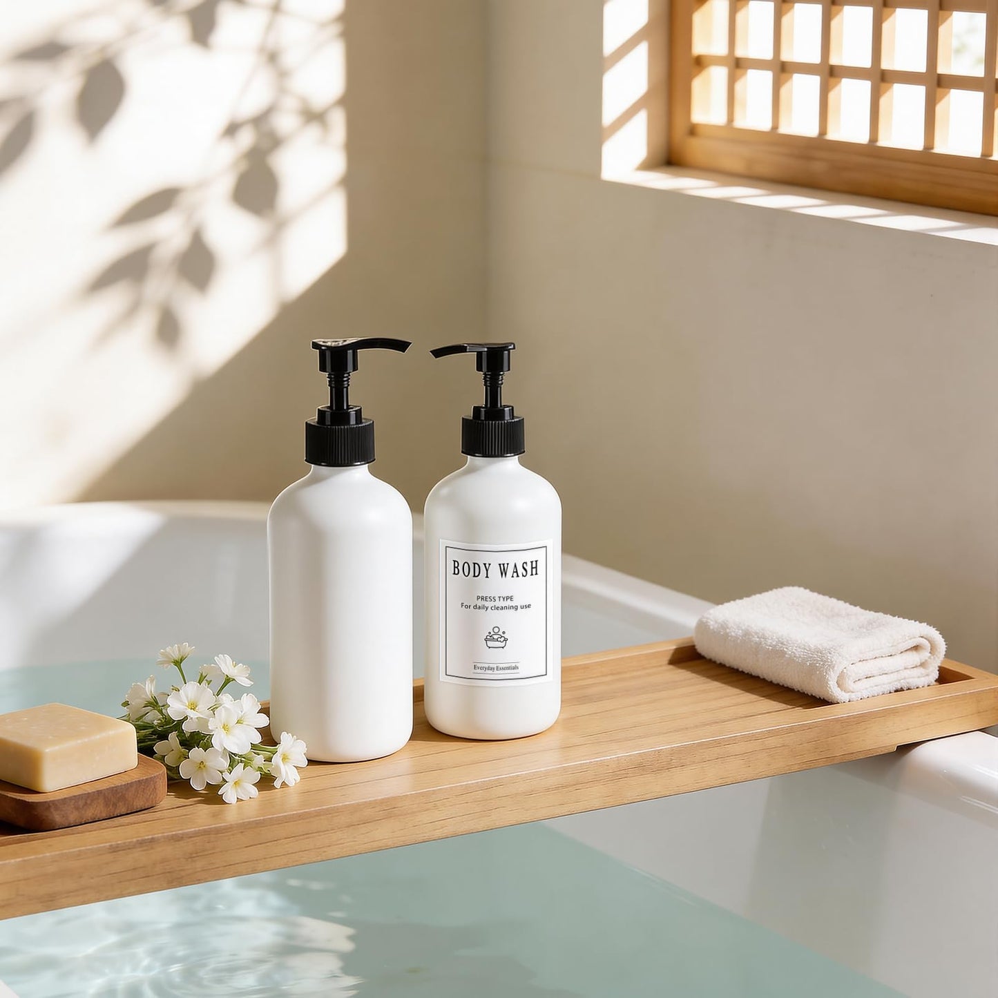 TBWIND 12 Pack 8oz White Glass Soap Dispenser Bottles with Pumps, Refillable Glass Bottles for Shampoo, Conditioner & Lotion, Ideal for Bathroom, Kitchen, Waterproof Labels & Funnels Included