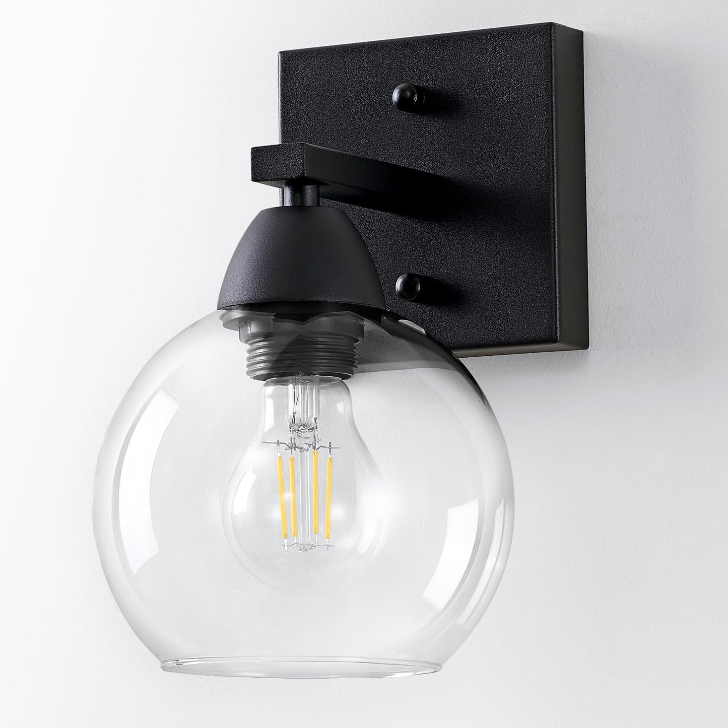 Ruibutrade Bathroom Light Fixtures, 1-Light Matte Black Vanity Light with Hand-Blown Globe Glass Shade, High Clarity & Durable, Wall Sconce for Mirror, Kitchen, Bedroom, Hallway
