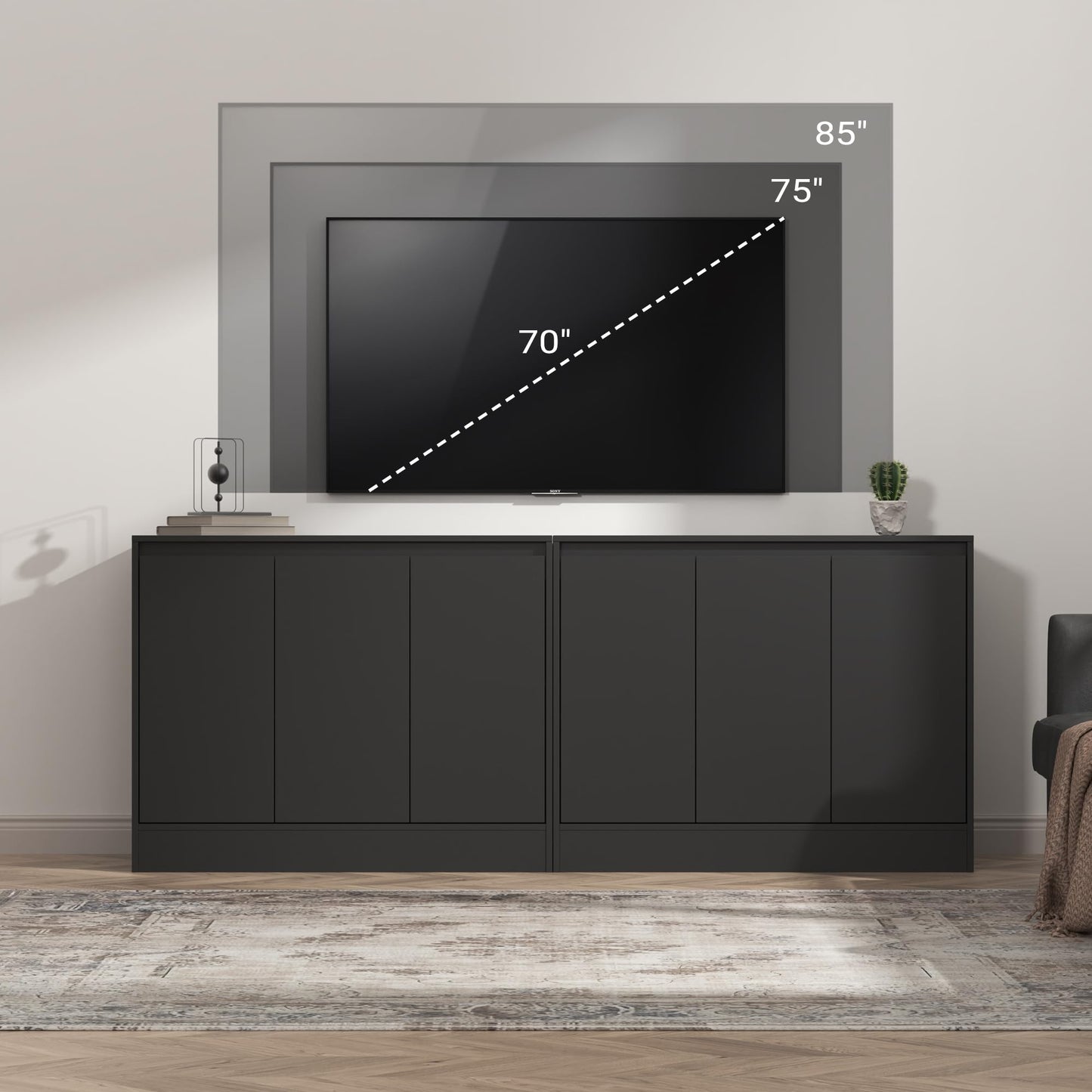 Housoul Buffet Cabinet with 3 Doors, Modern Kitchen Buffet Sideboard, Wood Coffee Bar Cabinets with Adjustable Shelf for Living Room, Dining Room, Entryway, Black