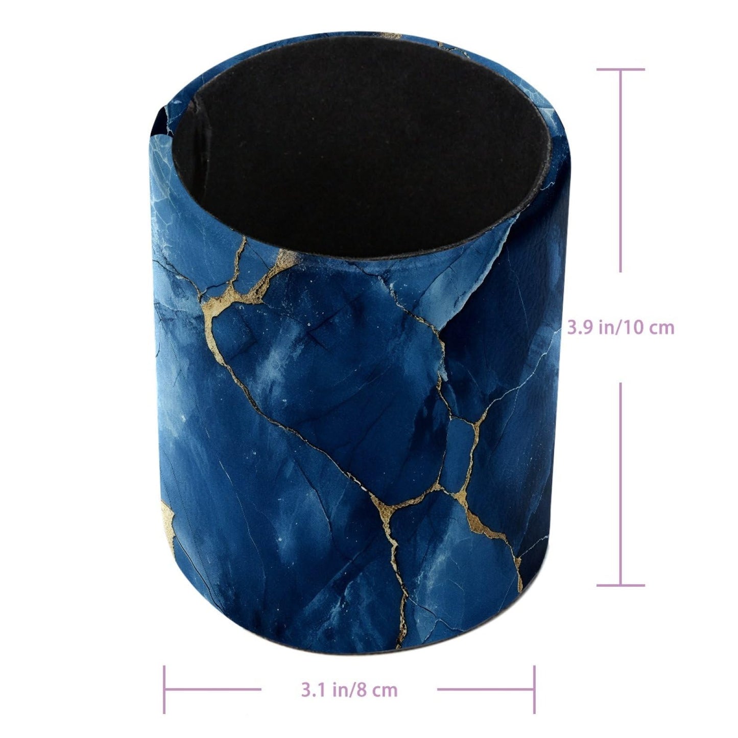 DragonBtu Faux Leather Pen Holder for Desk, Pencil Organizer Blue Gold Marble Texture Pen Cup Desk Decor Makeup Brush Holder Storage for Office Home
