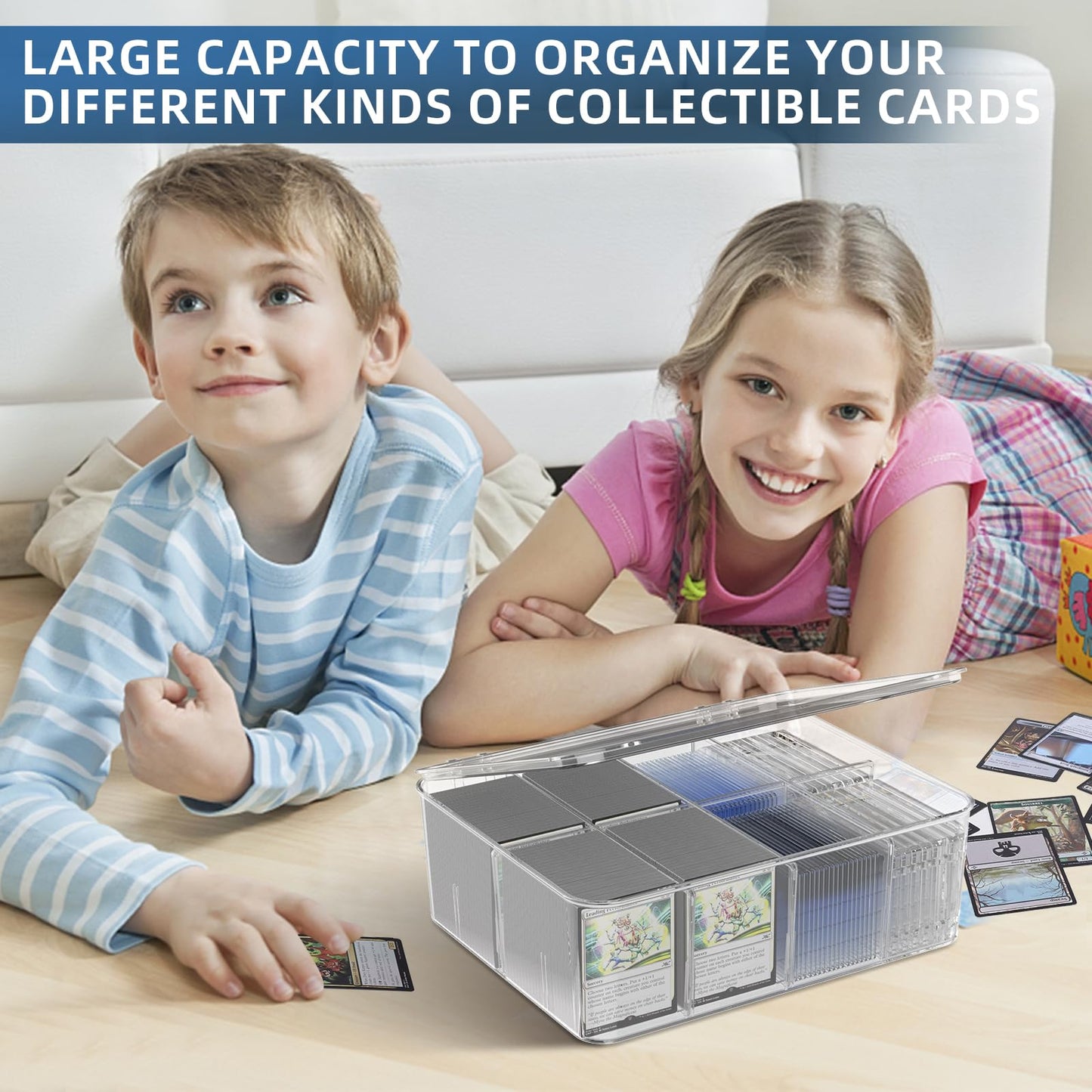 sysdmno Transparent Trading Card Storage Box-Holds 2000+ Loose Cards-Plastic Card Deck Box for Baseball Cards/for Toploaders/for Graded Card/for MTG/for Magnetic Etc.