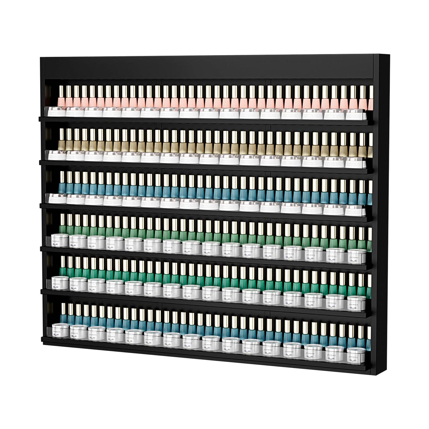 OmySalon Powder & Polish Rack - 6-Tier Double Nail Polish Organizer Wall-Mounted Salon Display Rack with Acrylic Barrier for Nail Salon Spa Home Beauty Studios (Black)