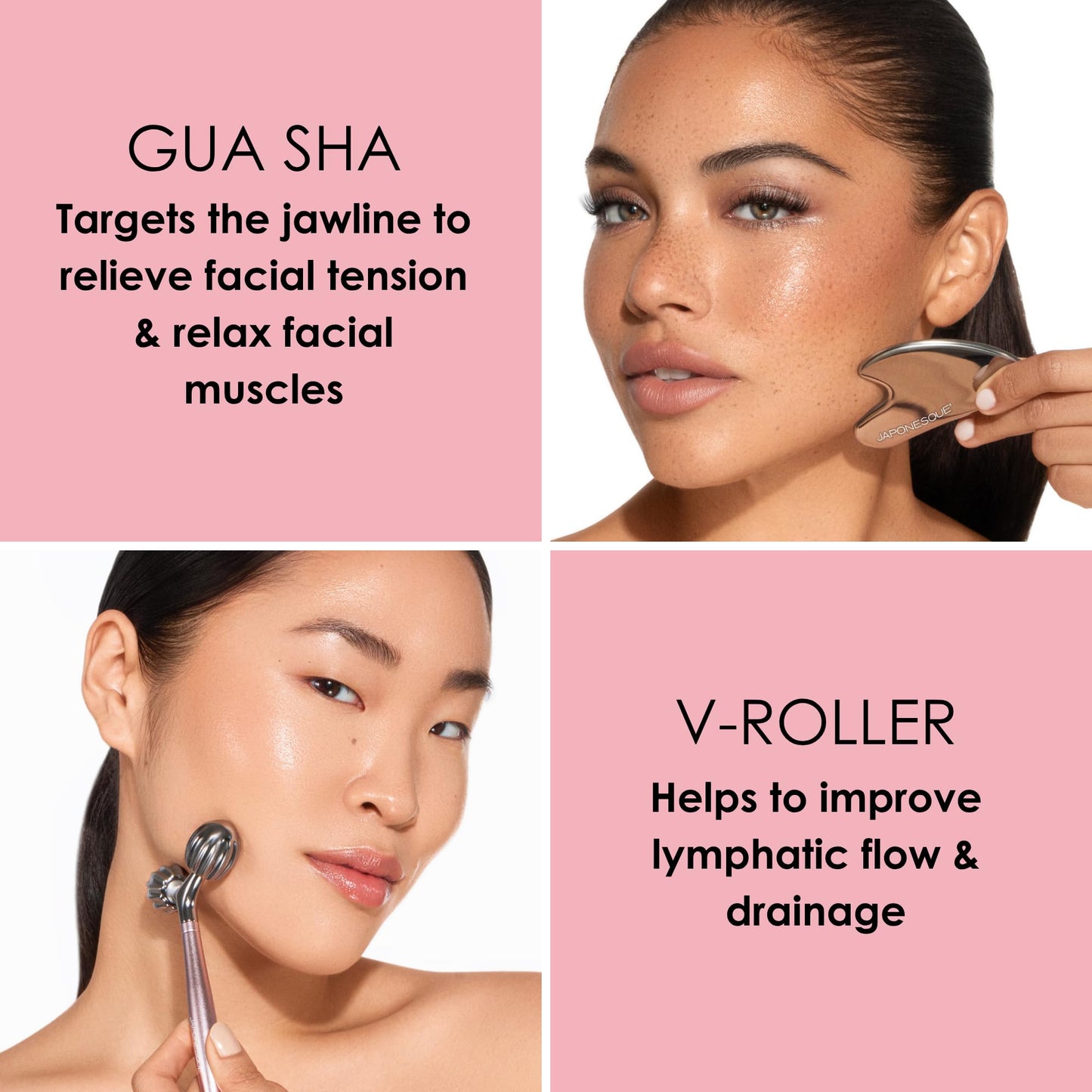 JAPONESQUE SKINTherapy Contouring Facial Tool V Roller for Lymphatic Drainage, Facial Massage, Relieves Tension and Improves Absorption of Skin Care Products