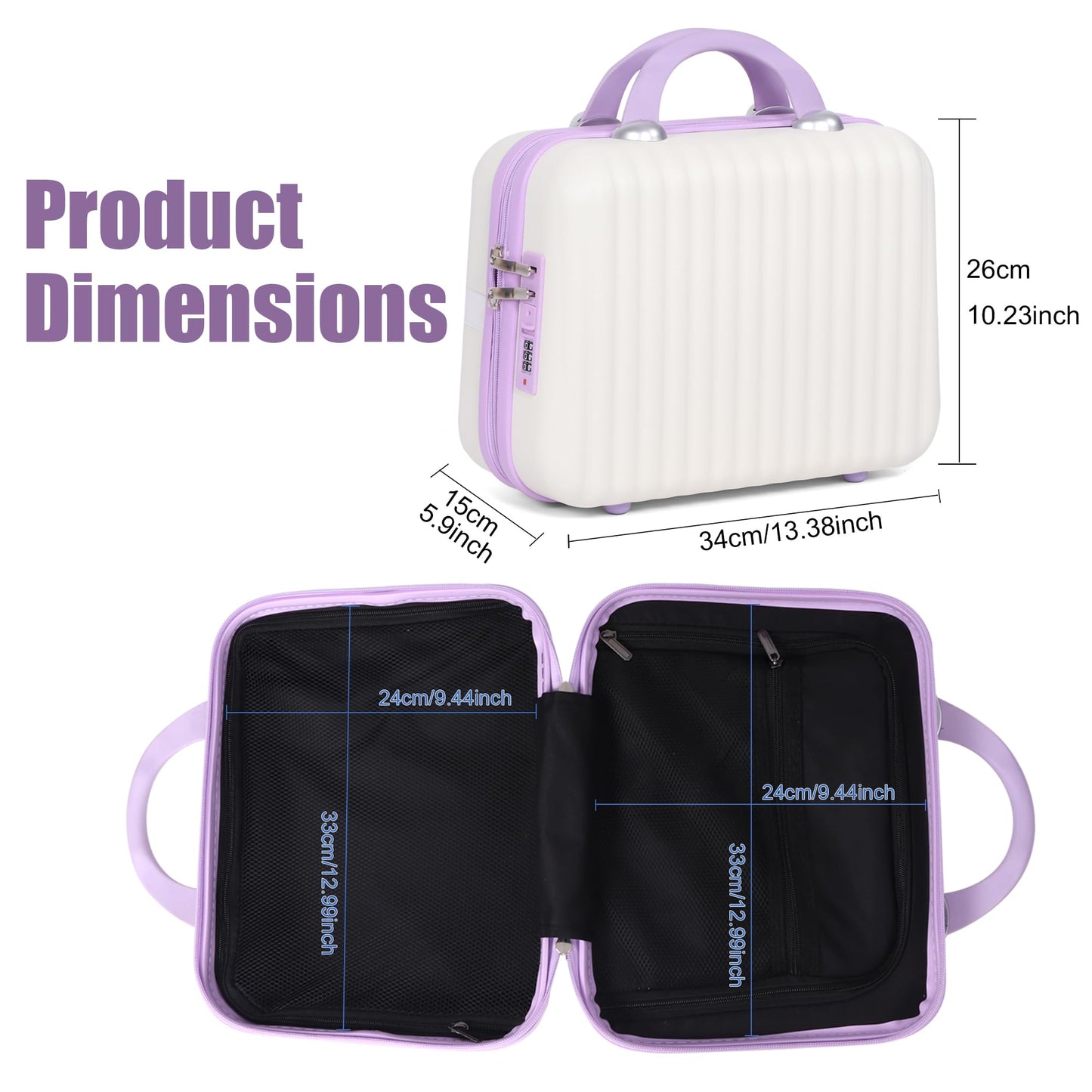 14 Inch Makeup Train Case Portable Hard Shell ABS Cosmetic Travel Case with Security Lock Large Toiletry Organizer Box with Elastic Strap for Suitcase Handle Travel Essentials Gift for Women