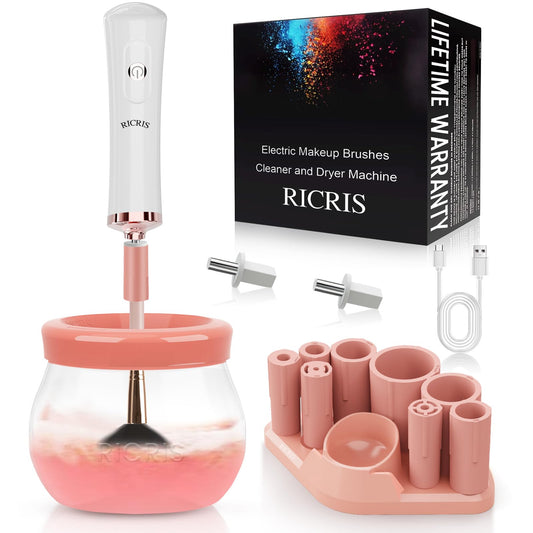 RICRIS Electric Makeup Brush Cleaner and Dryer Machine - Super Fast Clean and Dry Make Up Brushes - Automatic Cosmetic Brush Spinner Washer Tools
