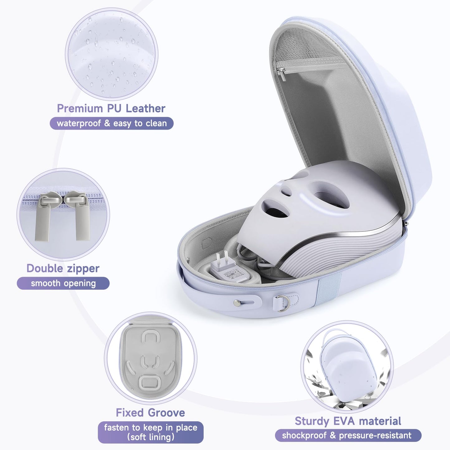 Face Mask Case Compatible with Shark CryoGlow LED Face Mask, Detachable Molded Fixed Grooves & Shock-Absorbing EVA Lining, Hard Shell Protective with Handle & Adjustable Shoulder Strap (Purple)