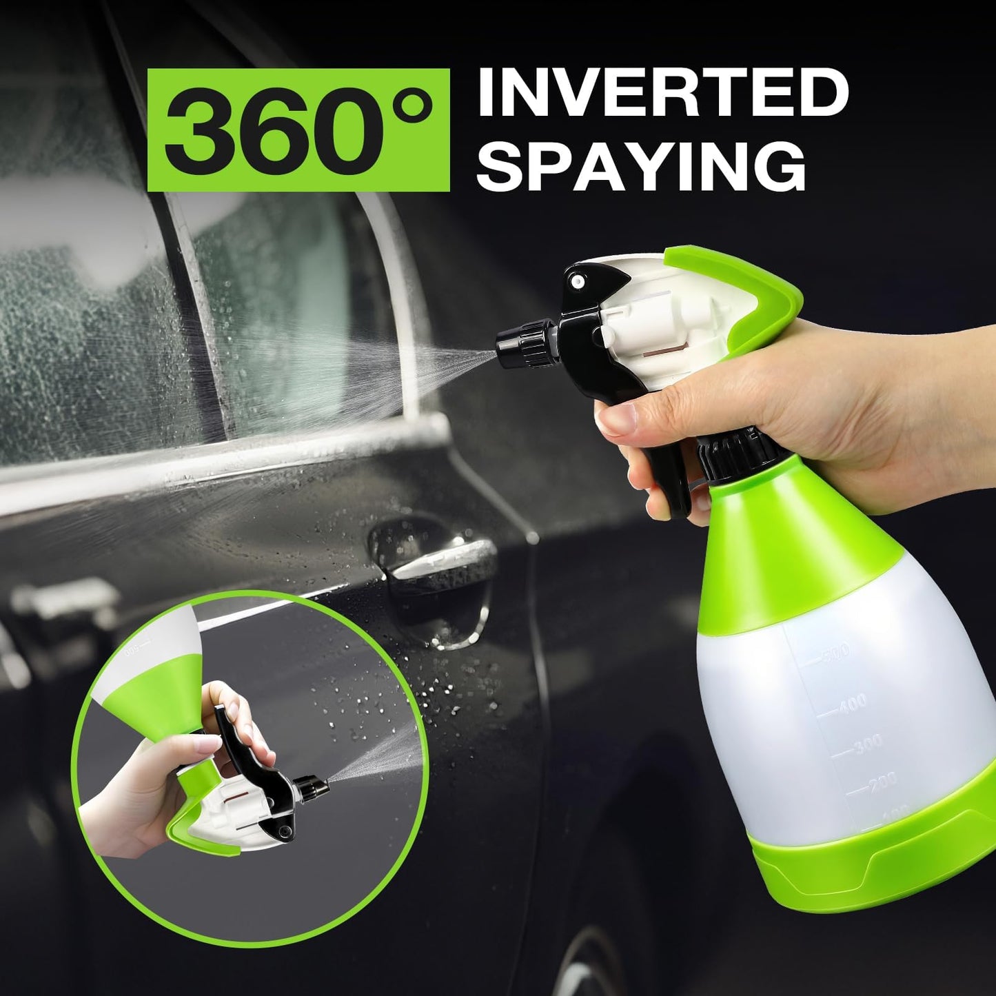 ALL4DETAIL Heavy Duty Spray Bottle 17 oz, Professional Double Mist Trigger Sprayer Bottle for Car Cleaning and Detailing, Acid & Chemical Resistant - Adjustable Nozzle