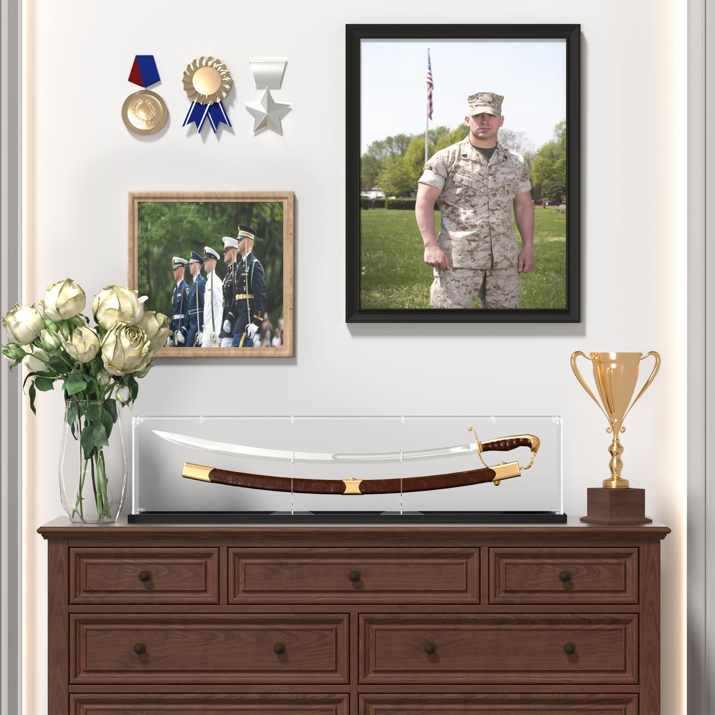 Acrylic Sword Display Case, 45" Clear Dustproof Box for Katana, Long Sword, Lightsaber, Samurai & Medieval Collectibles, Large Tabletop Box with Acrylic Stand (45*6*10) inch