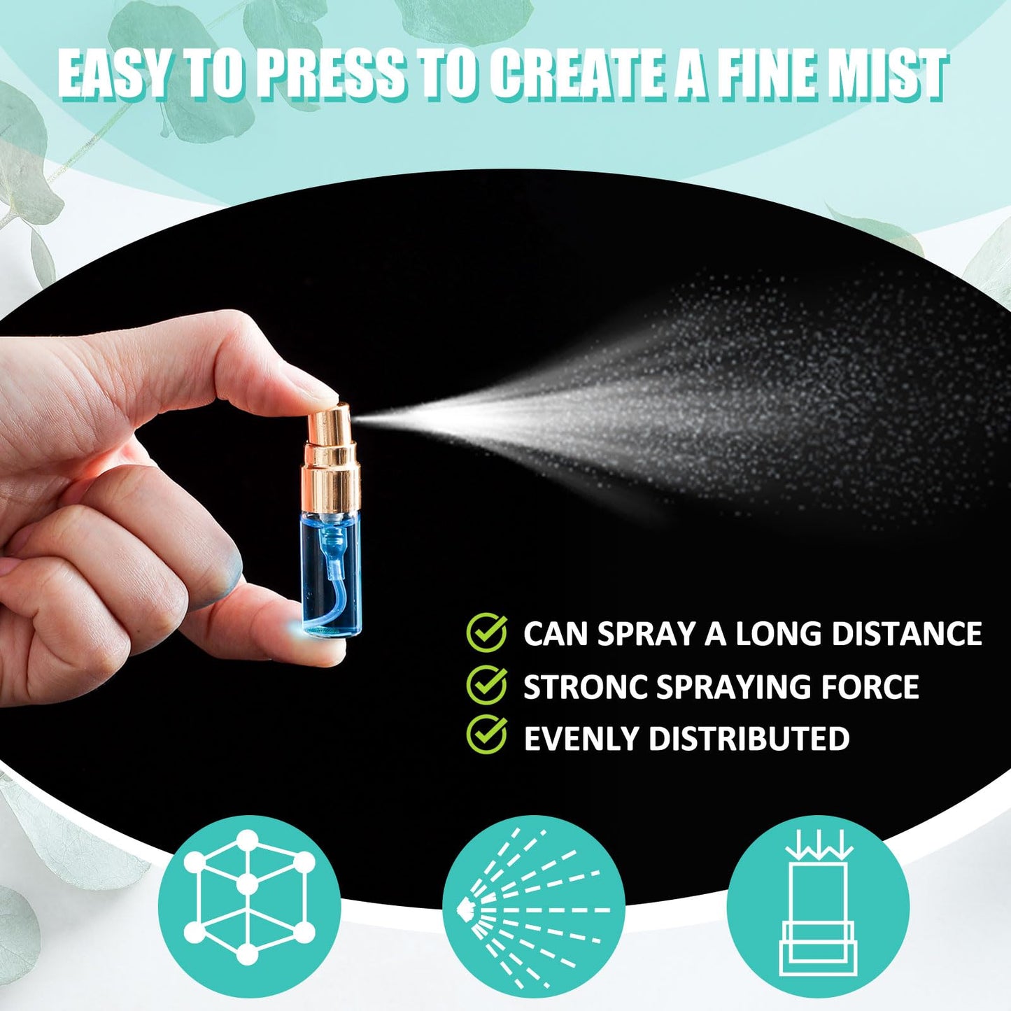 Zhehao 100 Pcs Mini Spray Bottles 3 ml Clear Glass Perfume Bottles Refillable Fine Mist Perfume Atomizer Portable Empty Sample Containers for Cleaning, Essential Oils, Travel (Gold Cap)