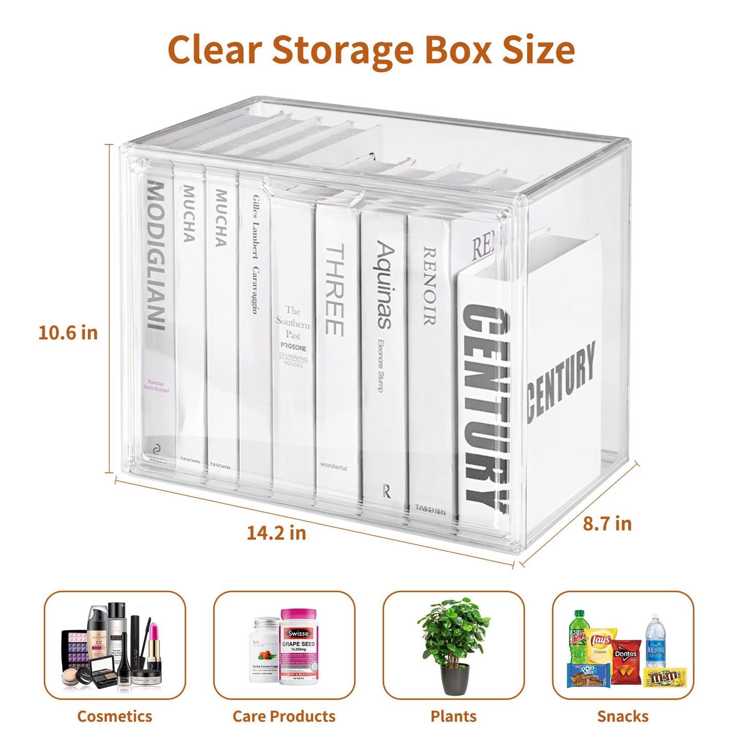 Seaniss Clear Acrylic Display Case with Magnetic Lid-Dustproof Plastic Book Storage box,Clear Box,Purse Storage Organizer,Action Figure Display Case,Acrylic Sneaker Shoe Box(2 Pack)