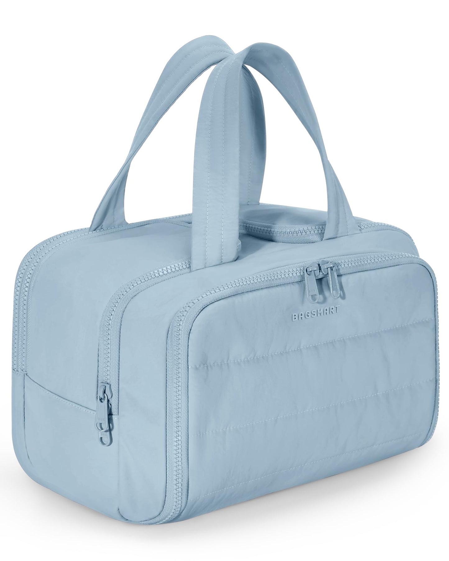 BAGSMART Travel Toiletry Bag, Crush Toiletry Bag for Women, Wide-open Puffy Toiletry Bags for Traveling, Large Travel Cosmetic Makeup Bag Organizer for Accessories,Toiletrie (Horizon Blue)