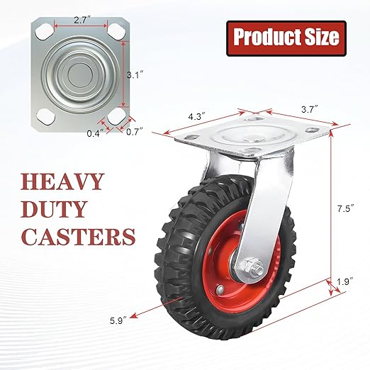 6 Inch Caster Wheels, Casters Set of 4 Heavy Duty, Industrial Castors for Moving Needs, Plate Castor Wheels Perfect for Furniture, Equipment (6INCH Swivel,4pk)