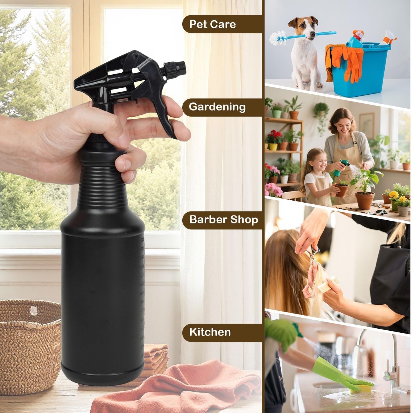 FIMXSD 3-Pack Black Spray Bottles 34oz Opaque Heavy Duty Sprayer with Adjustable Nozzle, Leak-resistant Dark Spray Bottle for Cleaning, Garden, Plants, Hair, Pets
