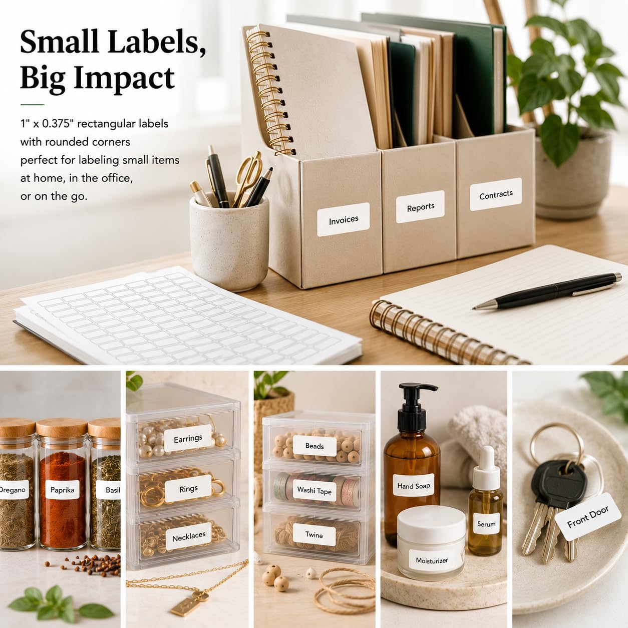 Small Sticky Labels White Rectangular Labels 1" x 0.375 + Bonus Color Labels - White Coding Labels for Printer Produce Excellent Results with Laser Printer-Template Included! 1660 Pack