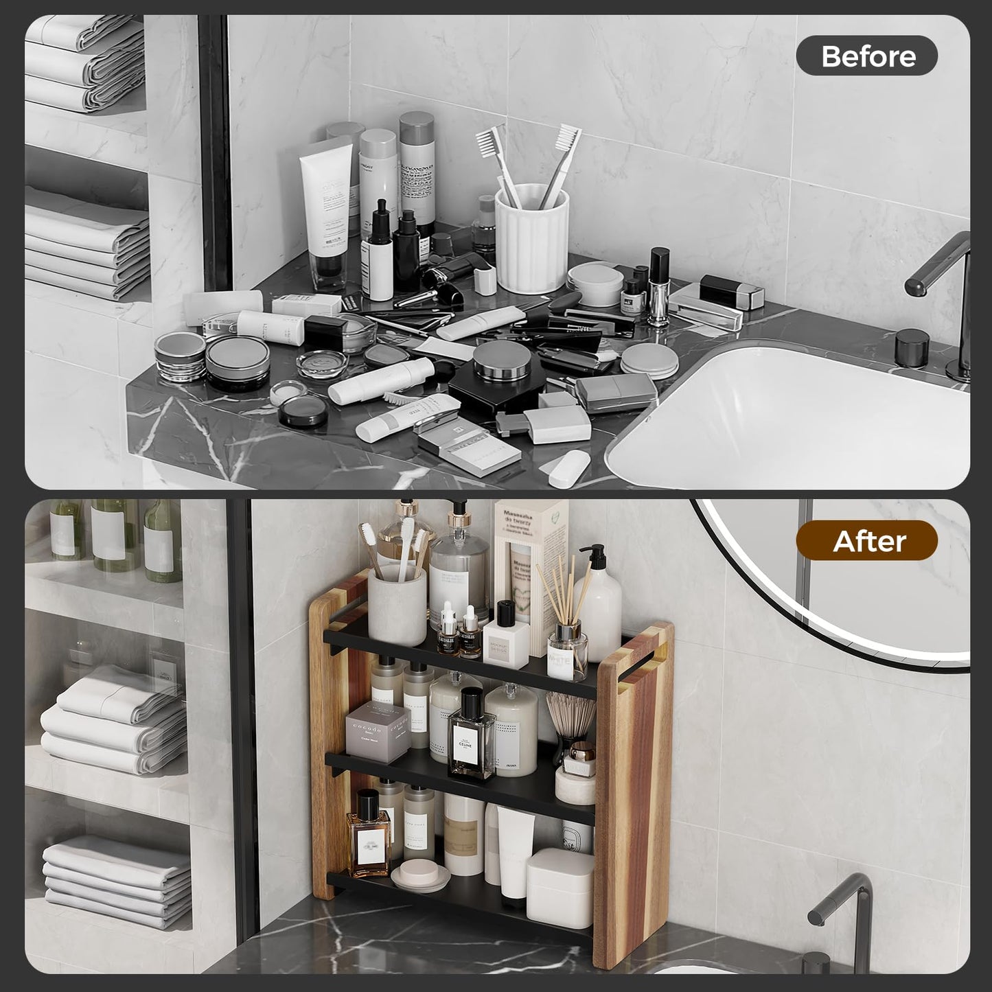 UJQSUN Bathroom Counter Organizer,Bathroom Counter Shelf,Bathroom Organizers,Organizers and Storage,Under Sink Organizer,Cologne Organizer For Men,Cologne Cabinet,Vanity Shelf(Acacia 3 Tier)