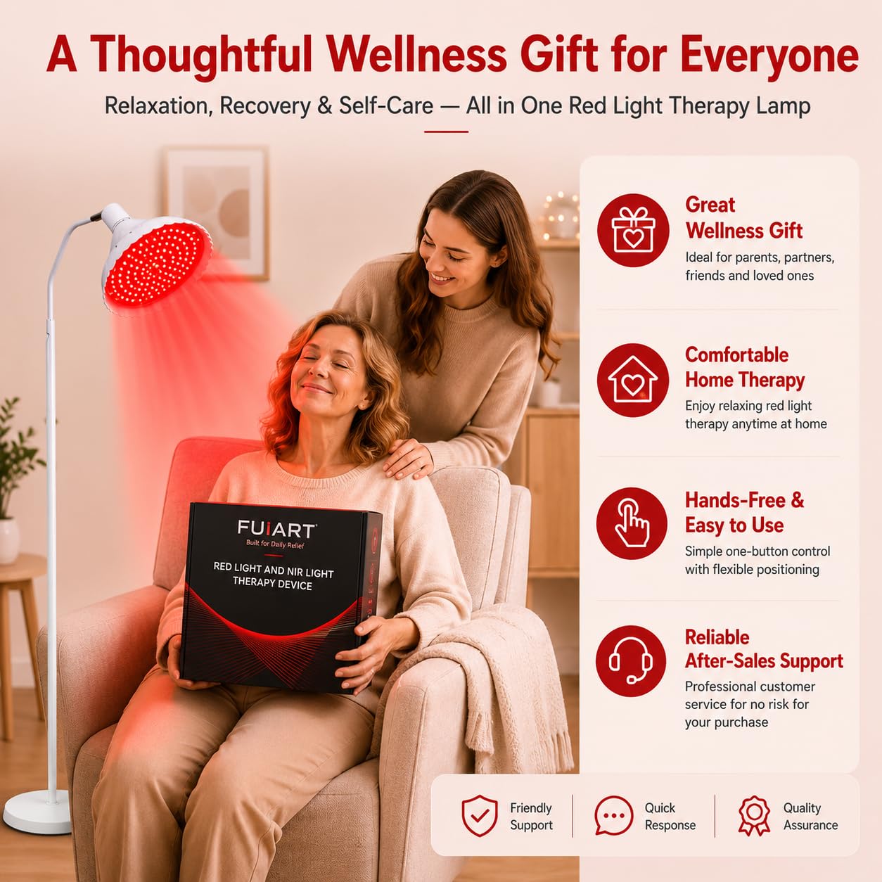 Red Light Therapy for Body Face, FUIART Red Infrared Light Therapy Lamp with Adjustable Stand LED 660nm Red Light and 850nm Infrared Light Therapy Device Home Use
