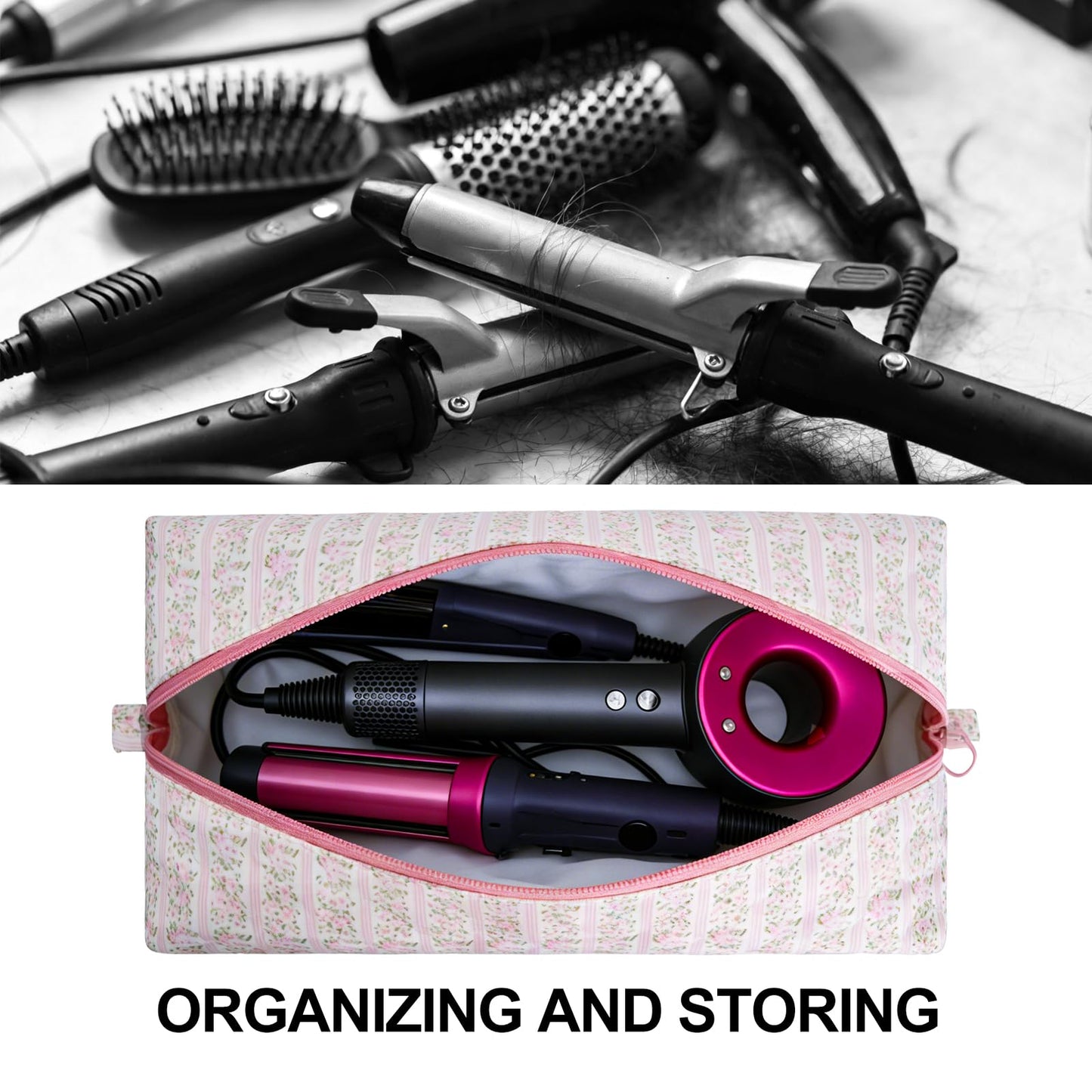 idoltimes Hair Tools Travel Bag, Quilted Hair Tools Organizer Compatible with Dyson Airwrap Styler