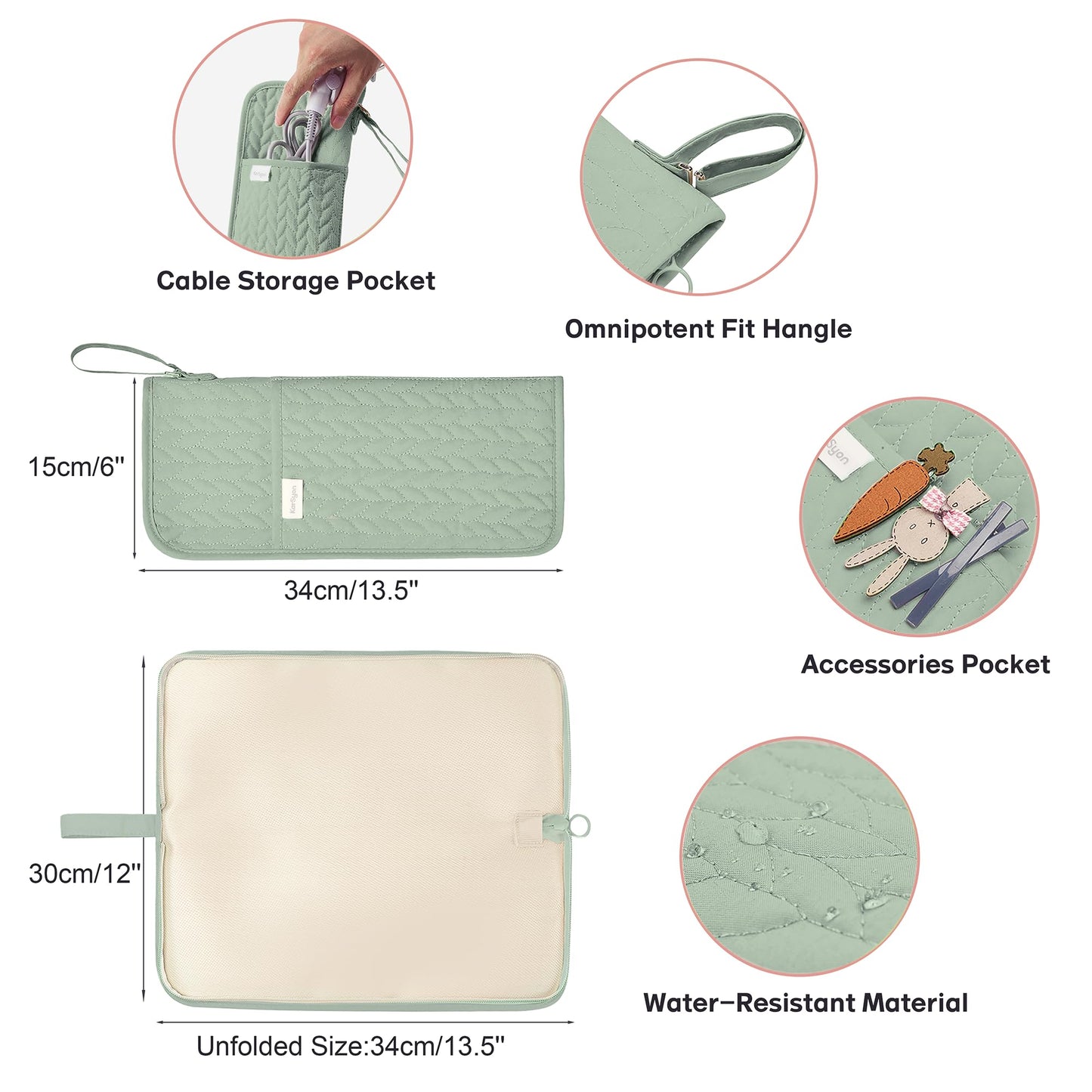 KarSyon Hot Tools Organizer Heat Resistant Mat Case Hair Tools Holder Travel Bag Portable Hair Styling Tools Cover Pouch for Curling Iron,Flat Iron,Hair Straightener (Sage Green)