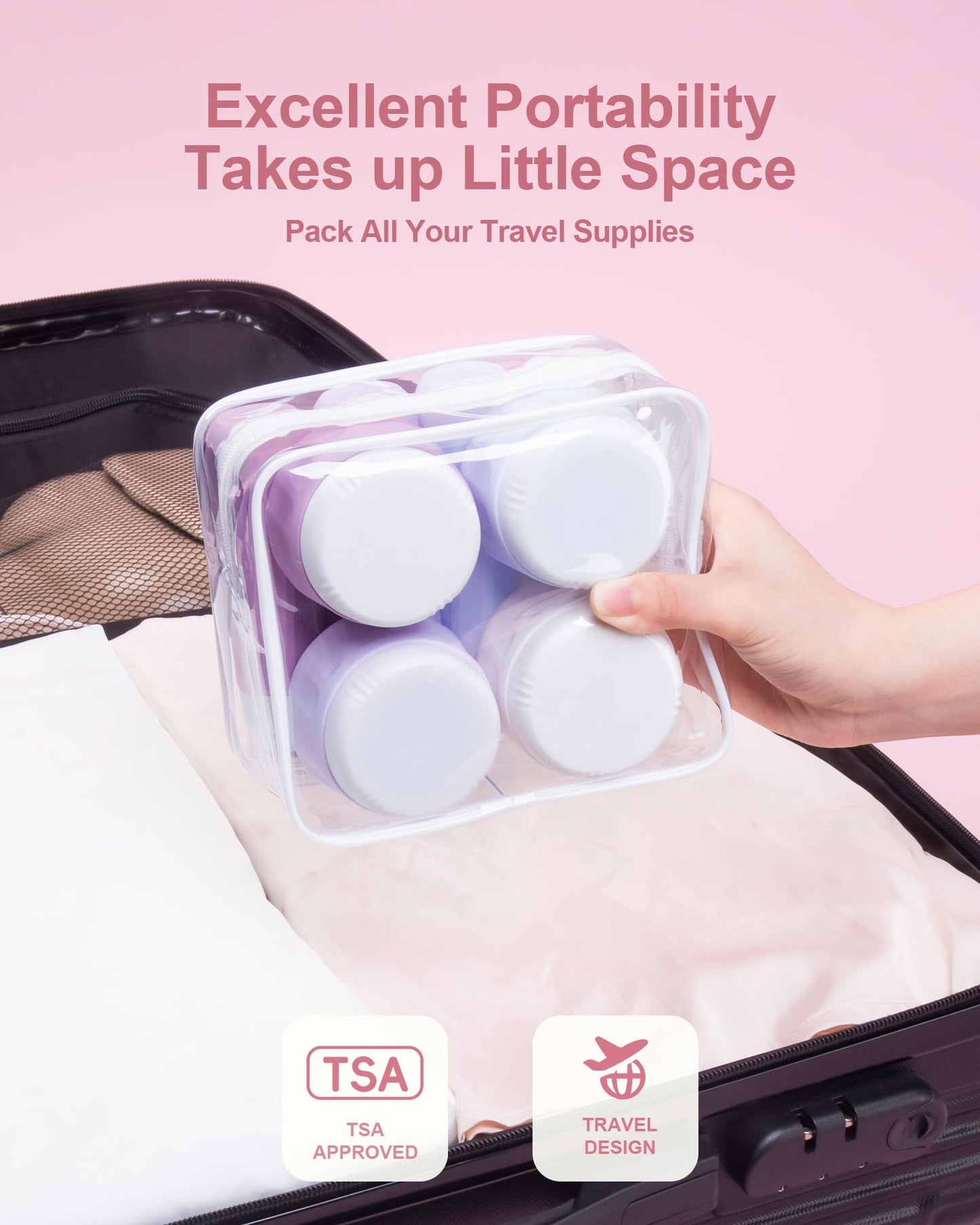 Mrsdry Travel Size Toiletries 8 Pack, TSA Approved 3oz Silicone Squeeze Bottles & Cream Jars with Clear Travel Bag