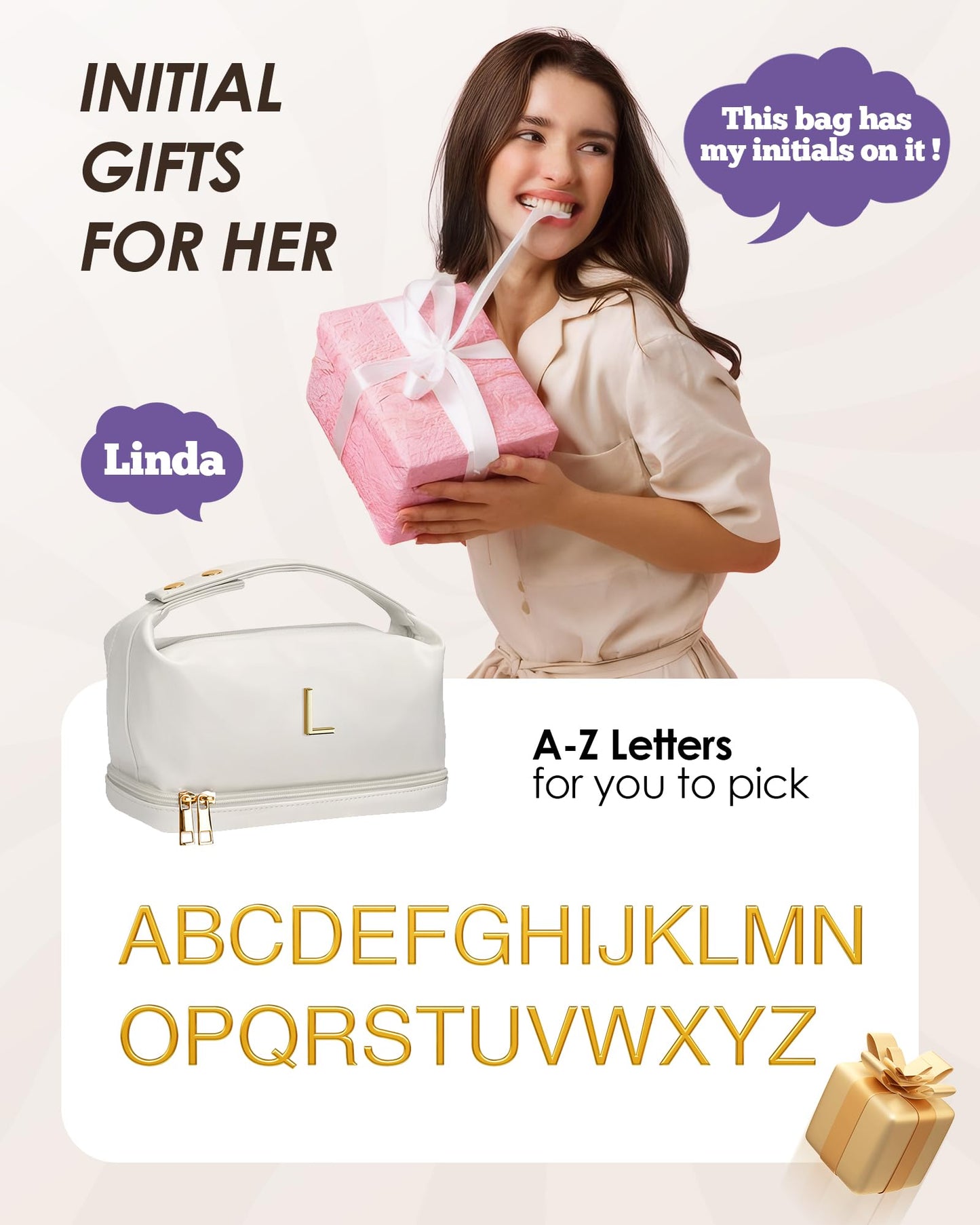 Vogewood Personalized Gifts-Birthday Gifts for Women Teen Girl, Personalized Makeup Bag with Handle, Gifts for Teen Girls Cosmetic Bag with Makeup Brush Organizer, Gifts for Friend Female Gift for Her