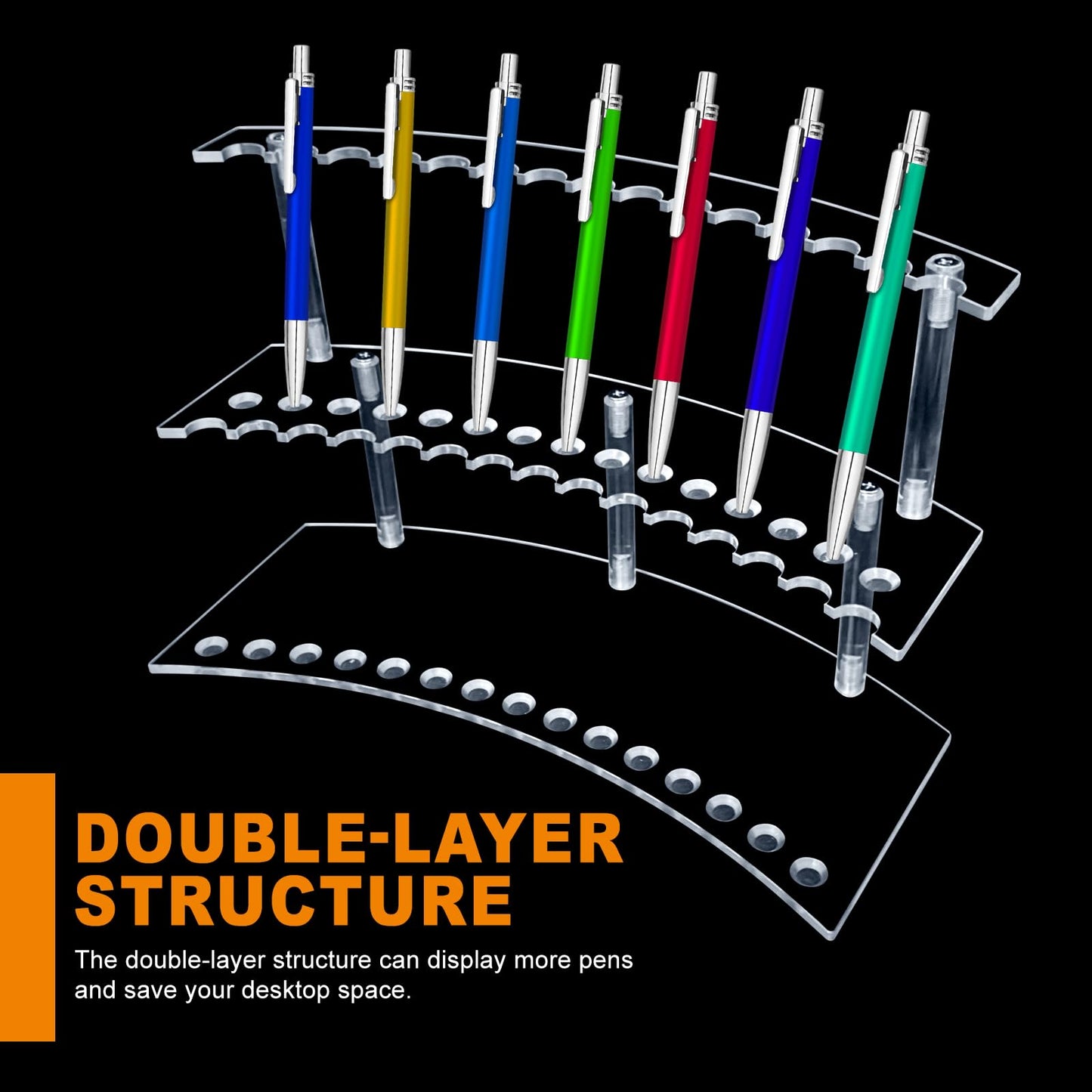 HESHUYU Acrylic Pen Display Stand 30 Slots 1.3cm Pen Stand Display 2 Tier Clear Pen Display Stand Rack Acrylic Pen Stand Display
