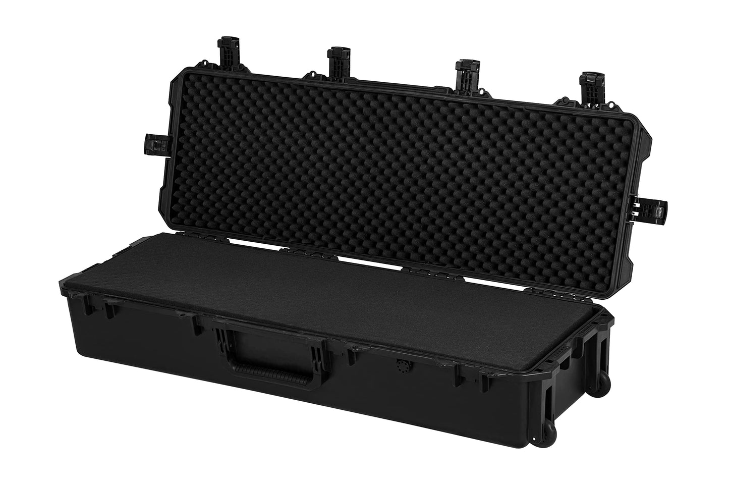 MEIJIA Portable Rolling Waterproof All Weather Rifle Hard Case with Wheels,Customizable Fit Foam Inserted, Elegant Black,47.1"X16.5"X9.2"