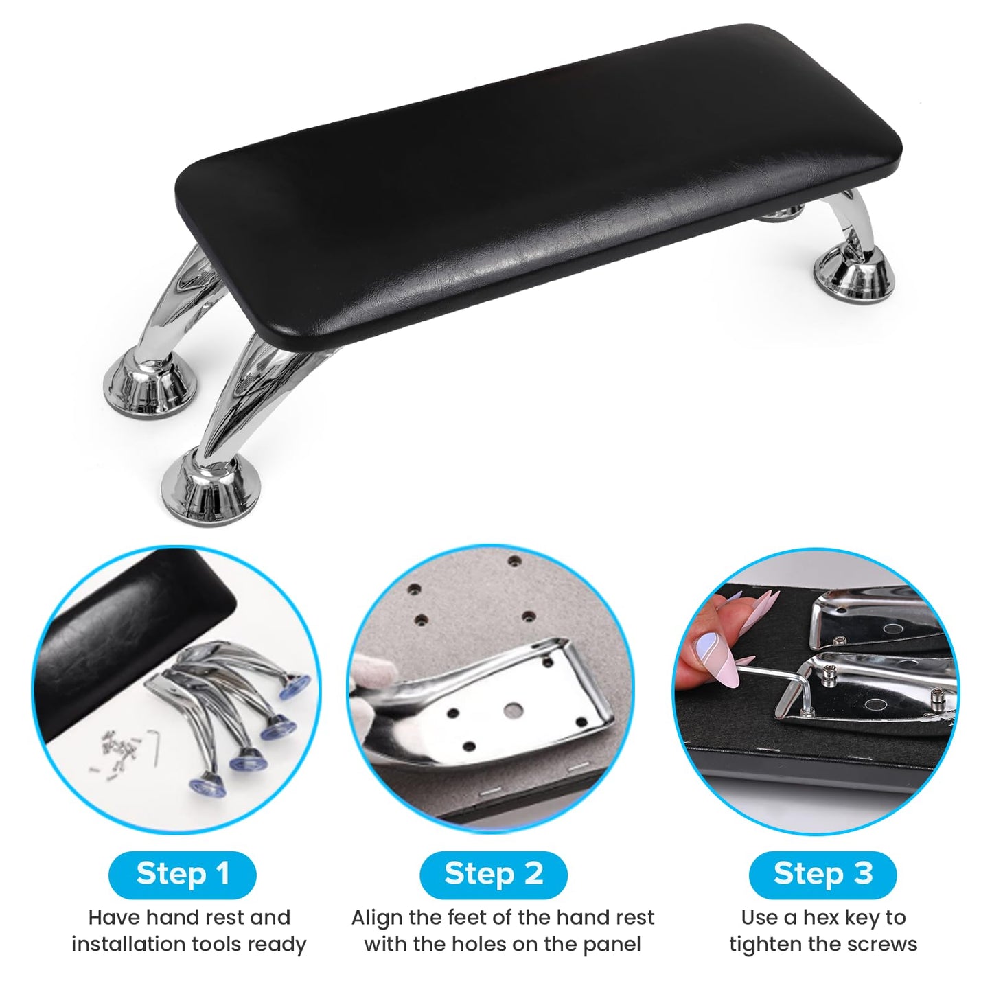 Arm Rest for Nails Tech, Easy Clean Nail Arm Rest, Comfortable, Supportive Hand Rest for Manicures and Pedicures, Salon-Quality Armrest with PU Leather for Nail Art (Black)